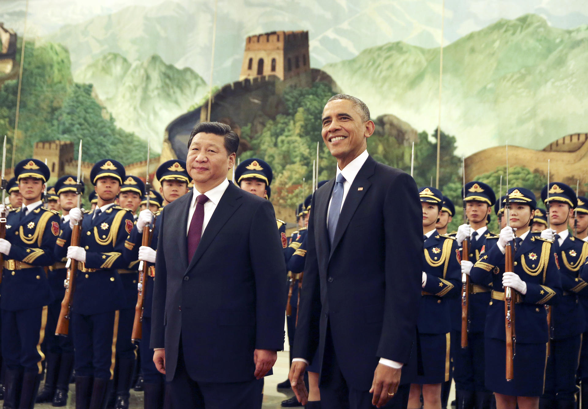 The two presidents in the Great Hall of the People in Beijing. Photo: AP