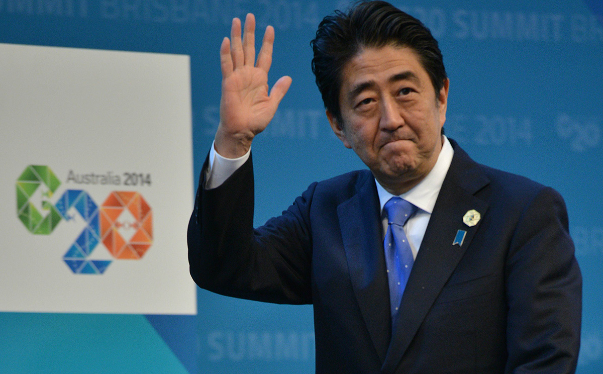 Japanese Prime Minister Shinzo Abe at the G20 Summit in Brisbane on 
Saturday. Photo: AFP