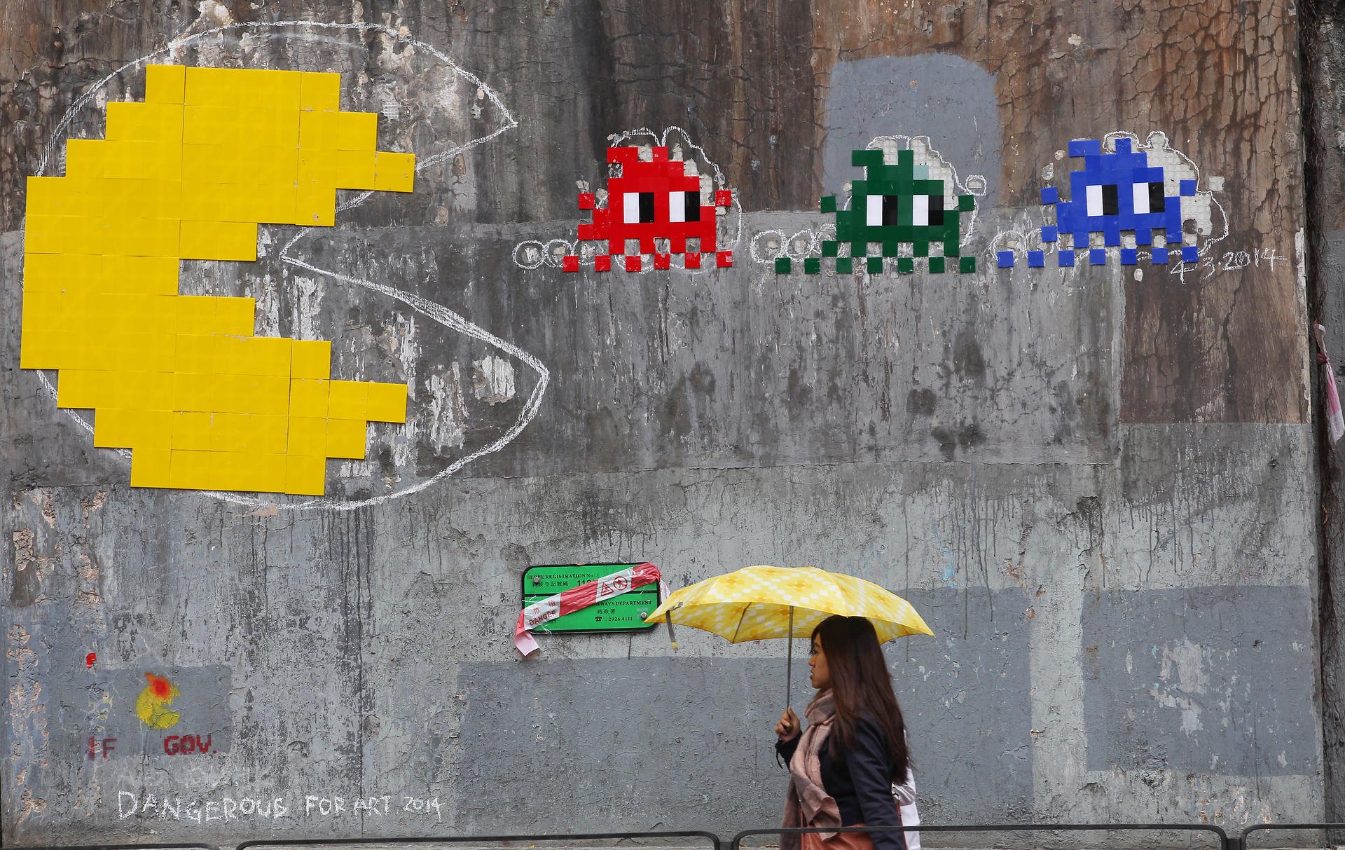 Wall art by Invader in Fortress Hill. Photo: Nora Tam