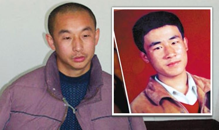 Zhao Zhihong (left) went on trial today after confessing to the murder for which an innocent man, Huugjilt (inset), was executed in 1996. Photos: SCMP Pictures