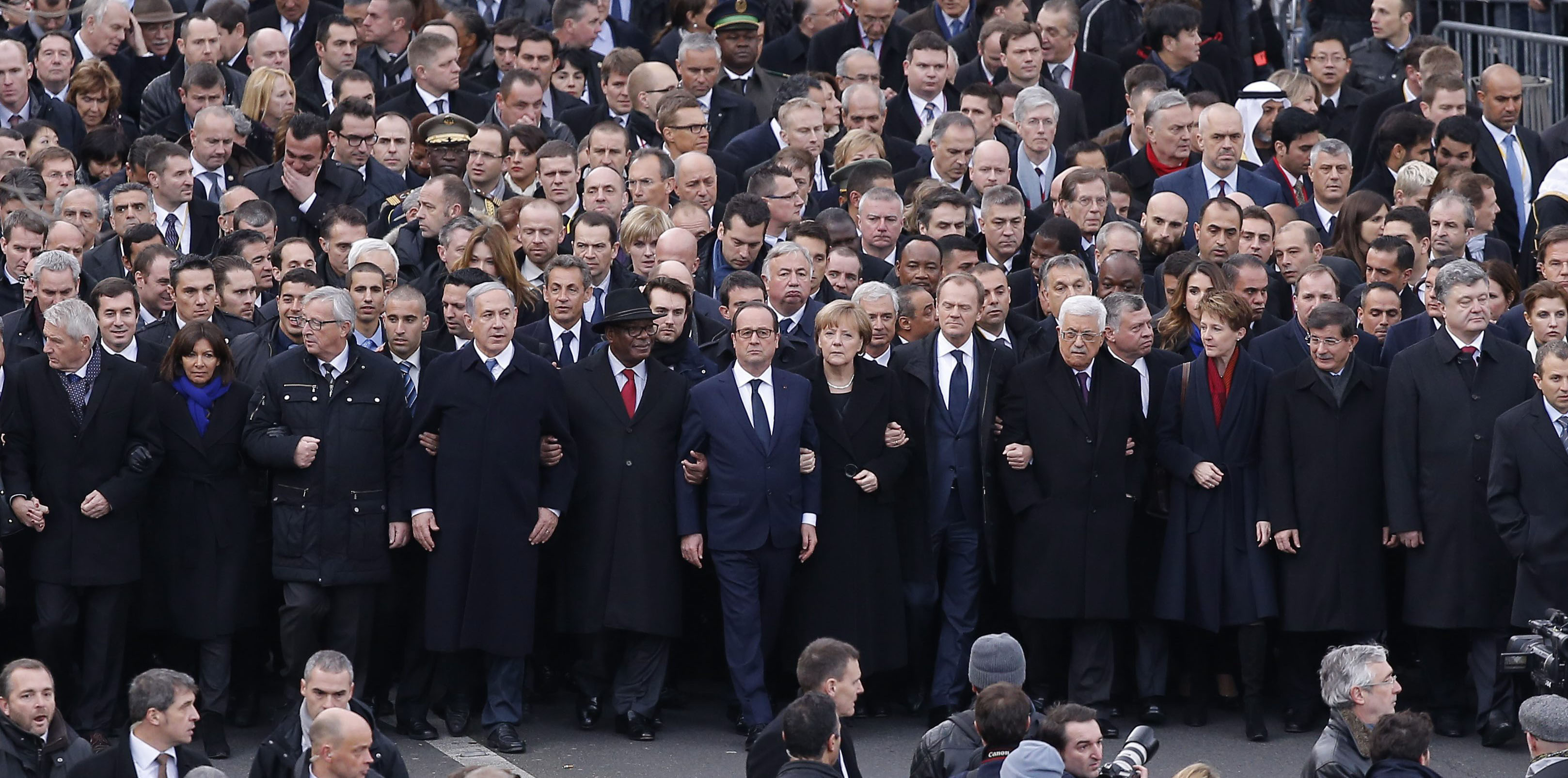 The US has expressed its regret senior officials were not among World leaders flanking French President Francois Hollande at Sunday's march to honour victims of last week's Paris terrorist attacks. Photo: EPA 
