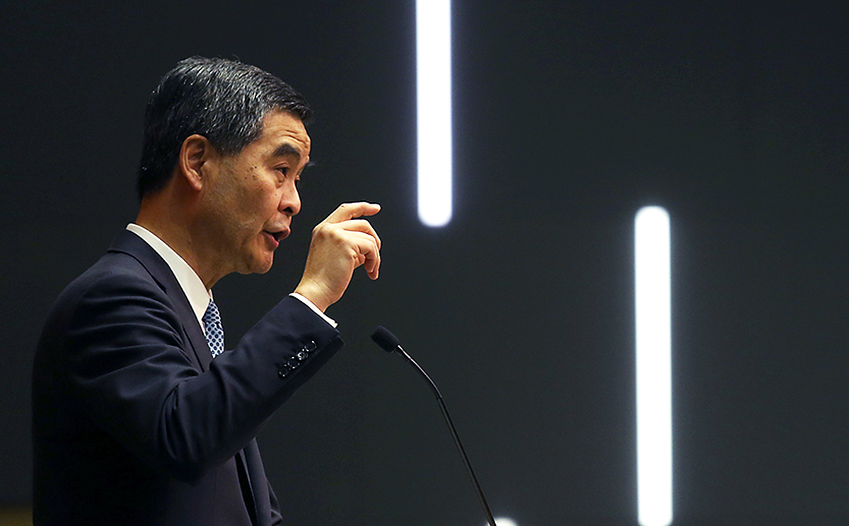 Chief Executive Leung Chun-ying attends a press conference on his policy address at Central Government Offices, Tamar. Photo: K. Y. Cheng