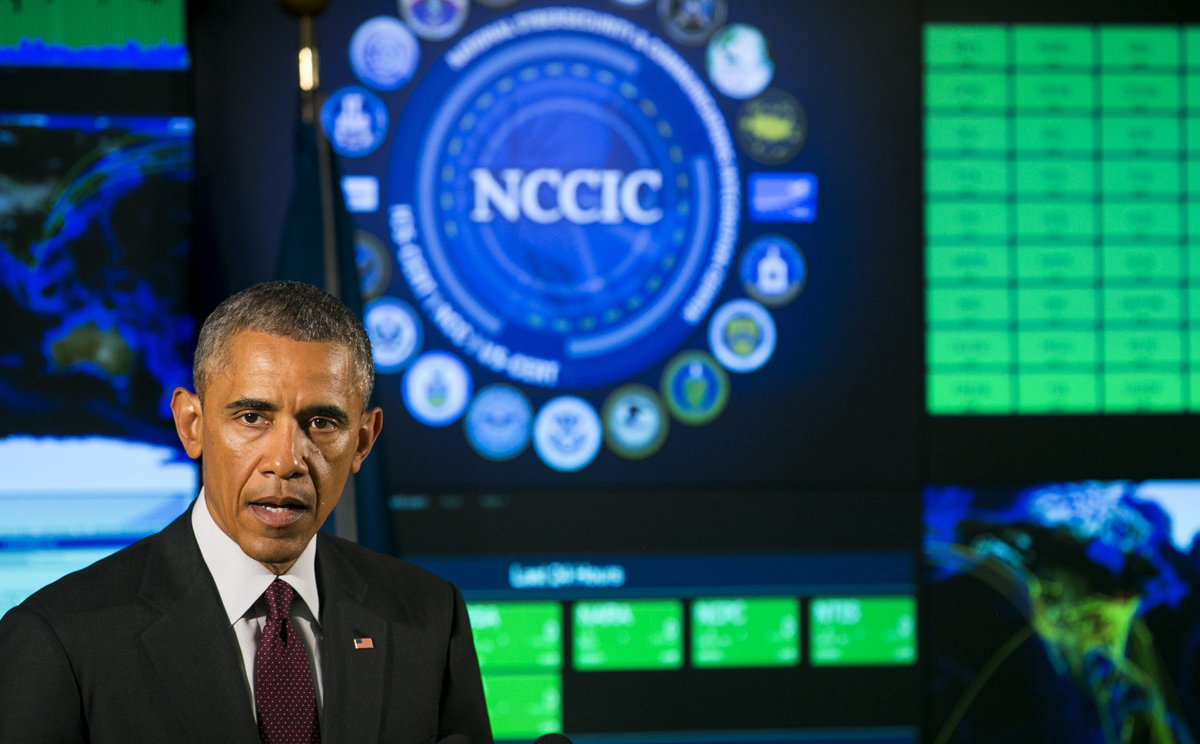 Barack Obama delivers remarks on improving anti-hacking legislation at the National Cybersecurity and Communications Integration Center in Arlington, Virginia on Tuesday. Photo: EPA