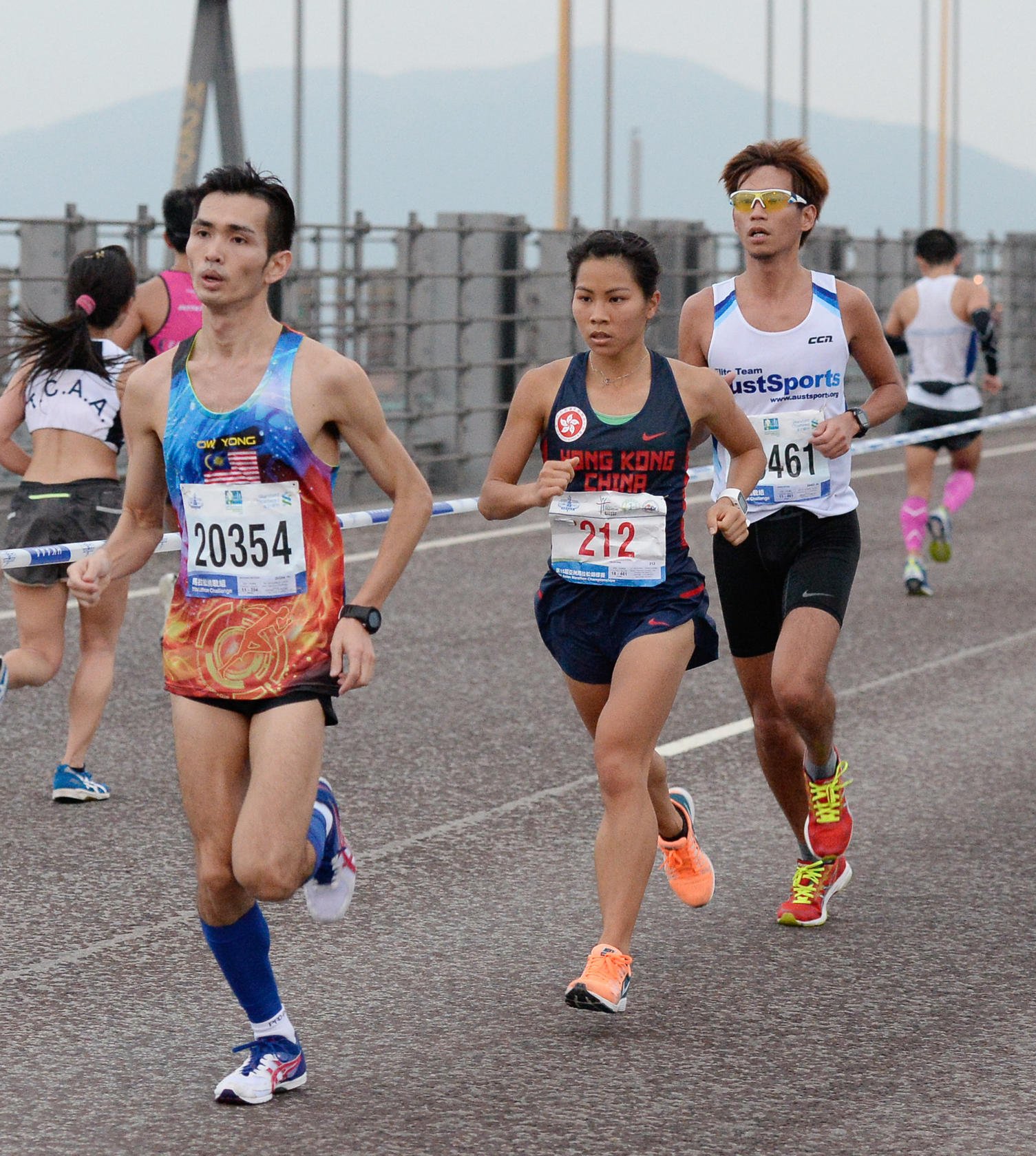 Christy Yiu at the 16km mark on Tsing Ma Bridge, where the marathon debutant started to feel fatigued. Photo: Richard Castka