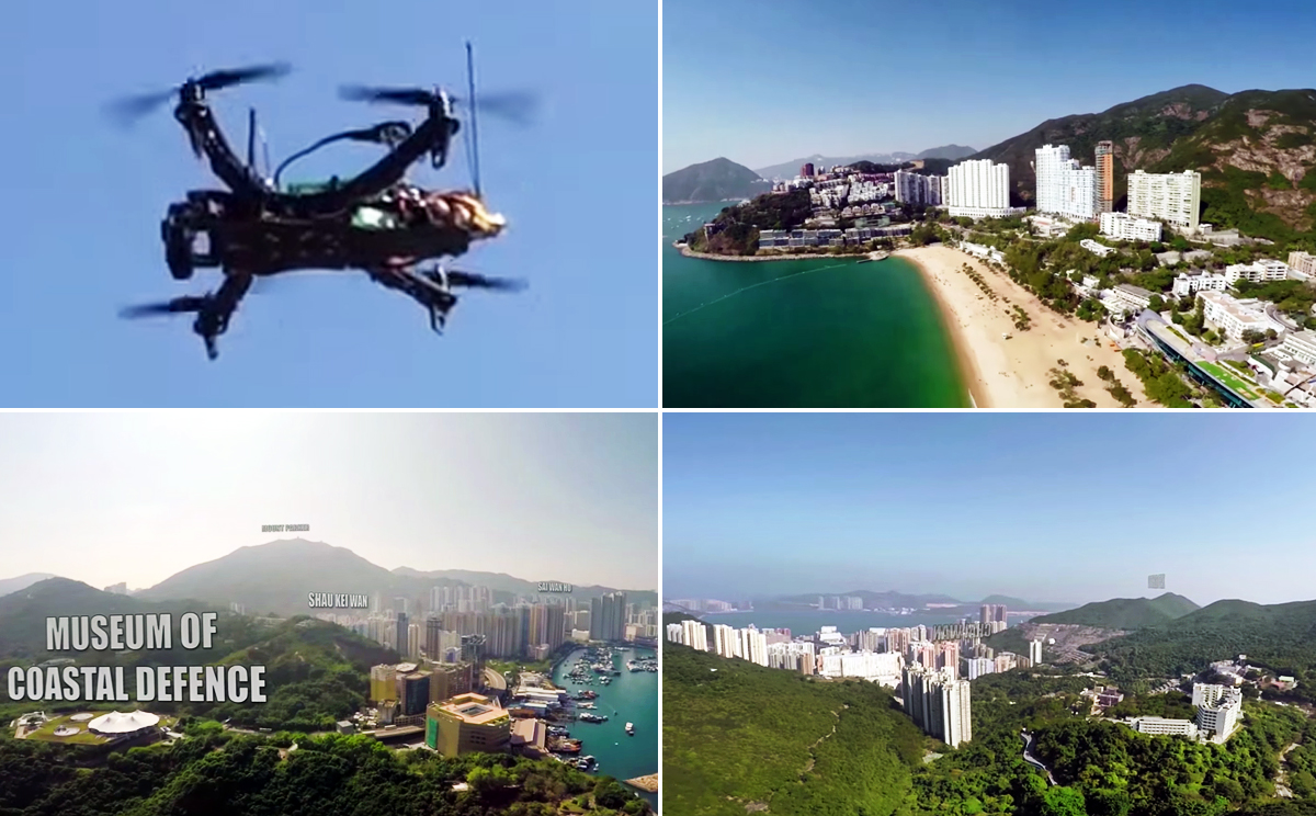 The quadcopter, carrying a piece of chocolate, takes off from Tseung Kwan O, bound for Repulse Bay, Shau Kei Wan and Chai Wan. Photo: Screengrab
