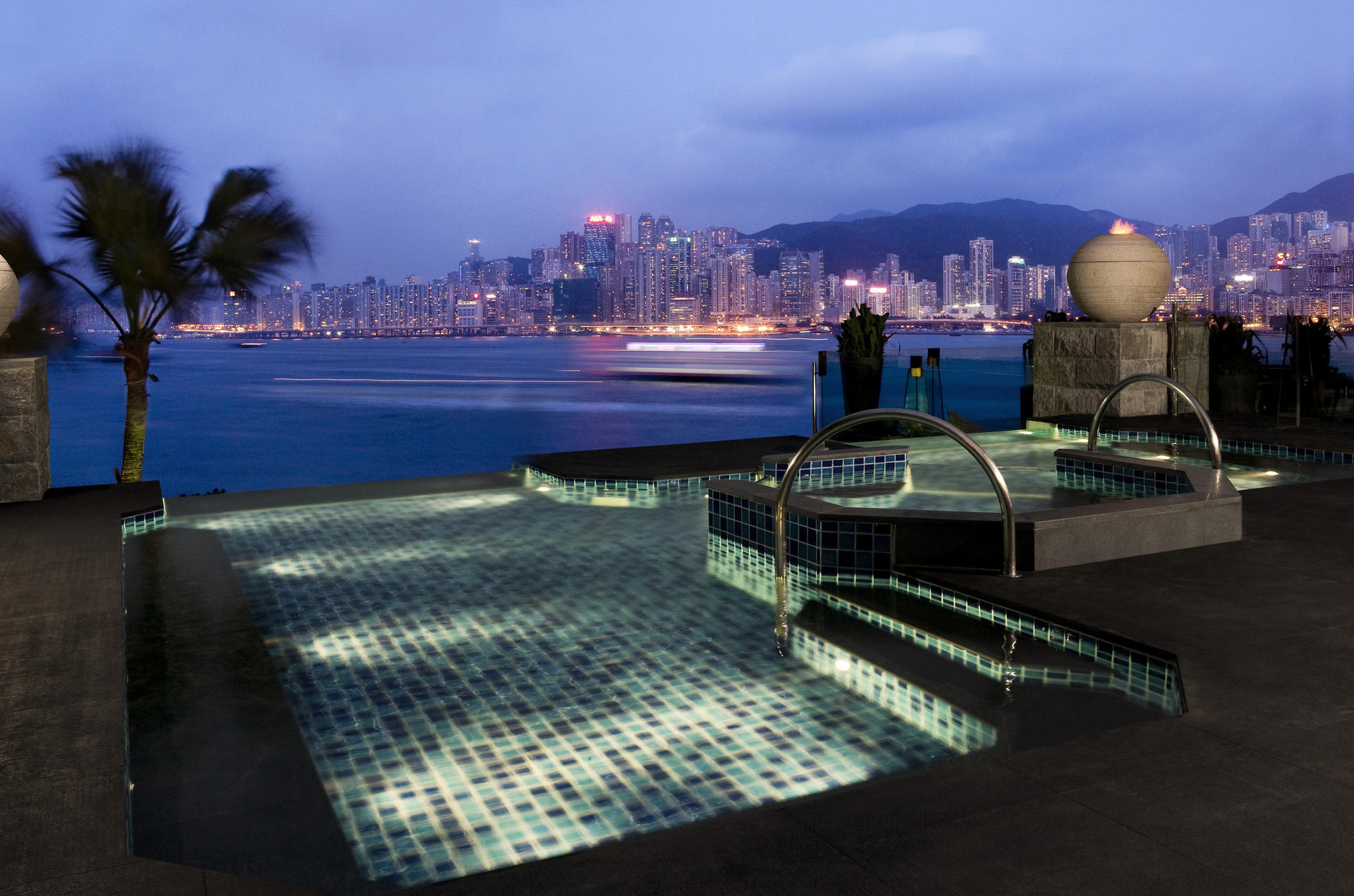 Take the plunge: the three-temperature spa pools on the terrace.