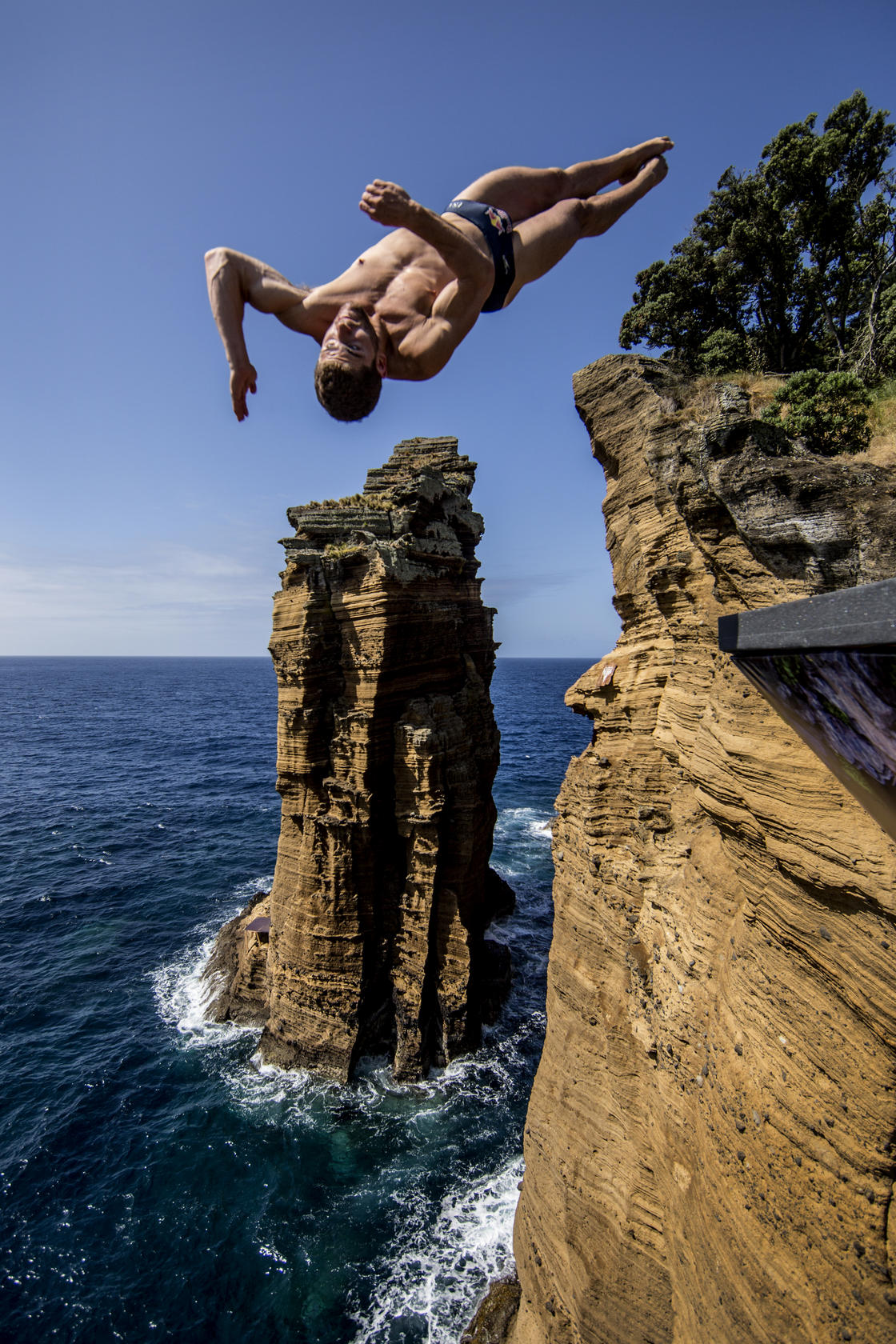 David Colturi executing a complicated diving twist.