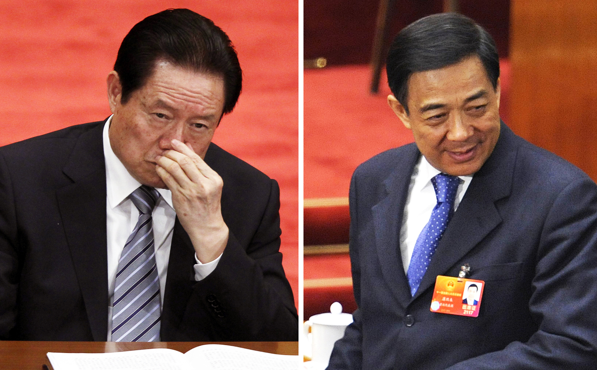 Speculation is mounting that Zhou Yongkong (left) and Bo Xilai (right) had formed factions to challenge the leadership of the party. Photos: AP, AFP