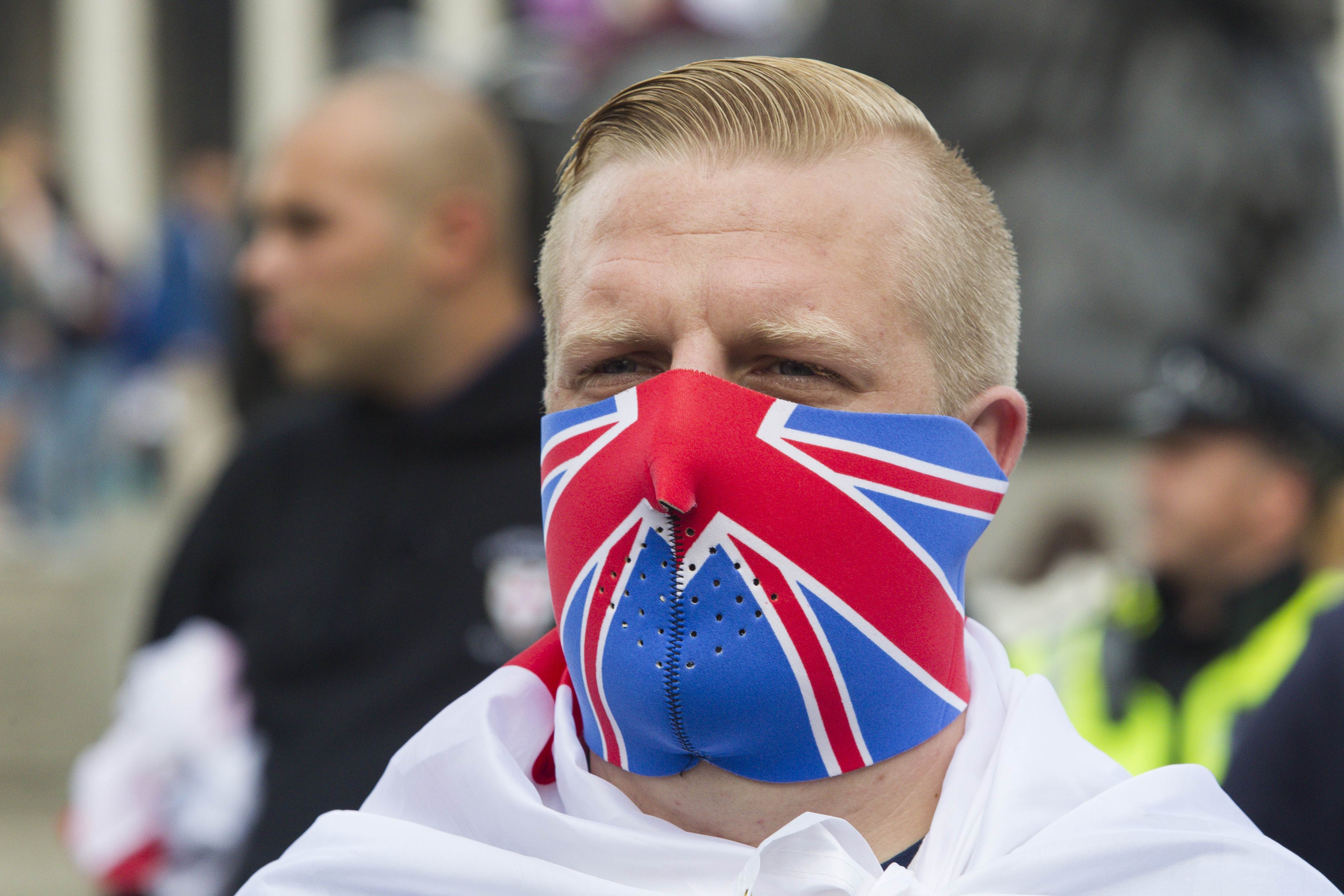 A supporter of the far-right English Defence League at a protest in London last September. Photo: AFP