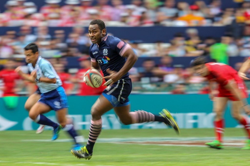 Joe Nayacavou on the charge for Scotland during their Bowl semi-final win against Wales. Photo: Nora Tam/SCMP