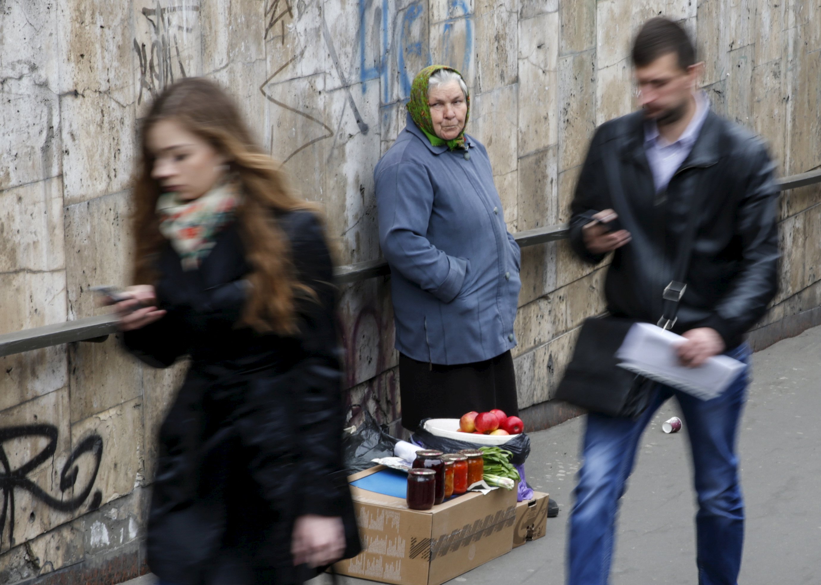 A vendor selling fruit and home-made food in Kiev. The economy in Ukraine is in deep crisis, and things are getting worse. Photo: Reuters
