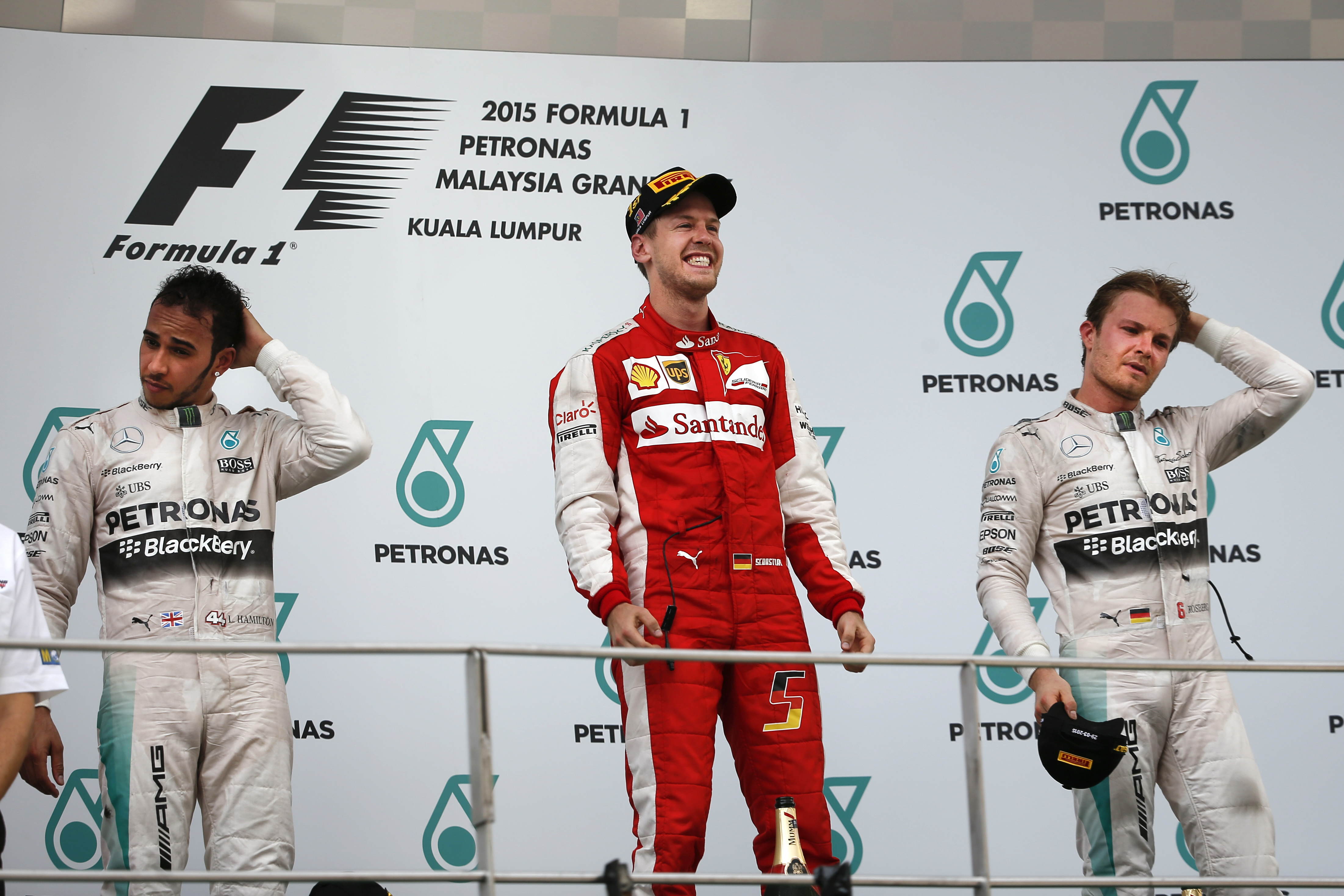 Sebastian Vettel had the last laugh by winning the Malaysian Grand Prix at Sepang. Photo: AP