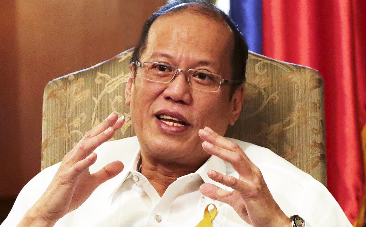 Philippine President Benigno Aquino during the interview at the presidential palace. The yellow ribbon is a symbol of his famous parents. Photo: SCMP Pictures