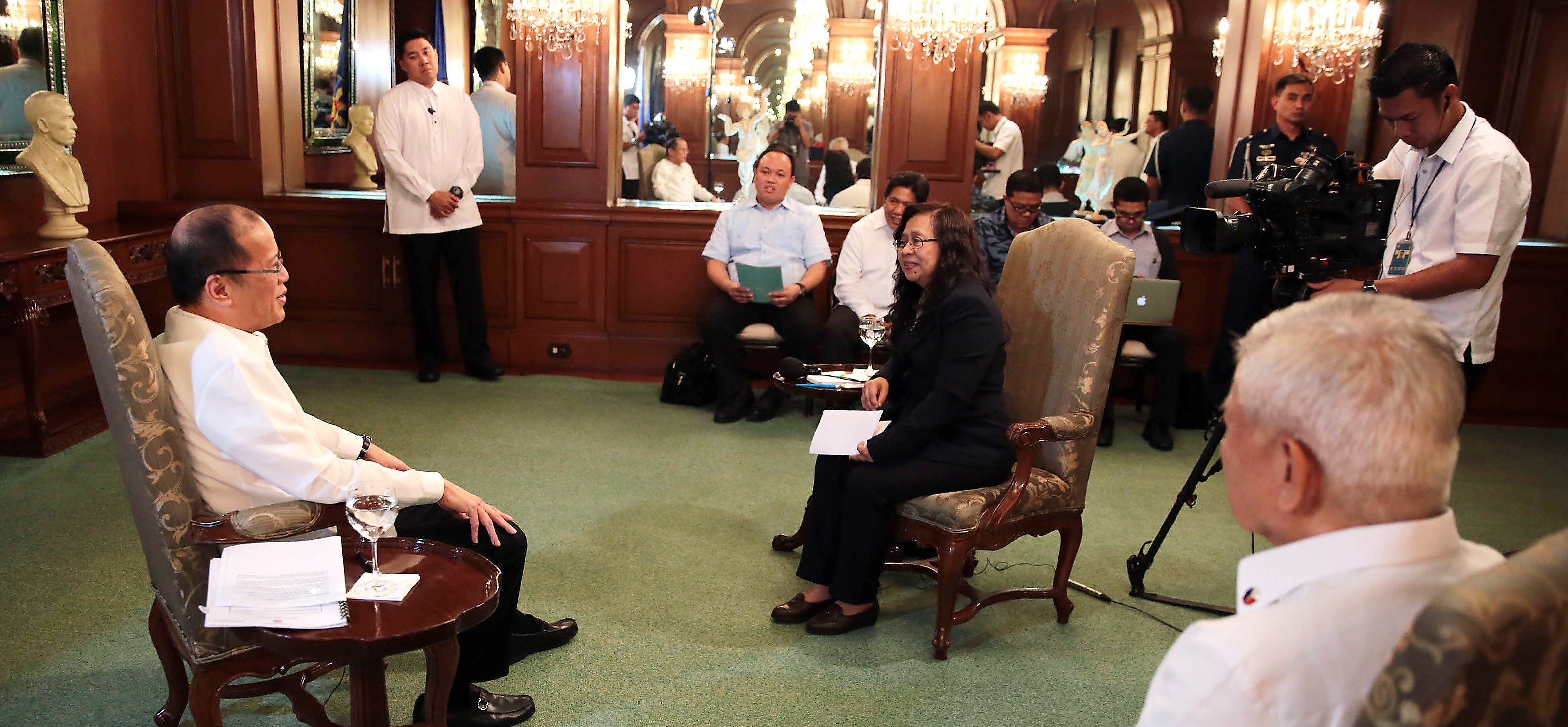 Alone at last - with 17 others. Benigno Aquino finally sits down with the South China Morning Post's Raissa Robles last Thursday. Photo: SCMP Picture