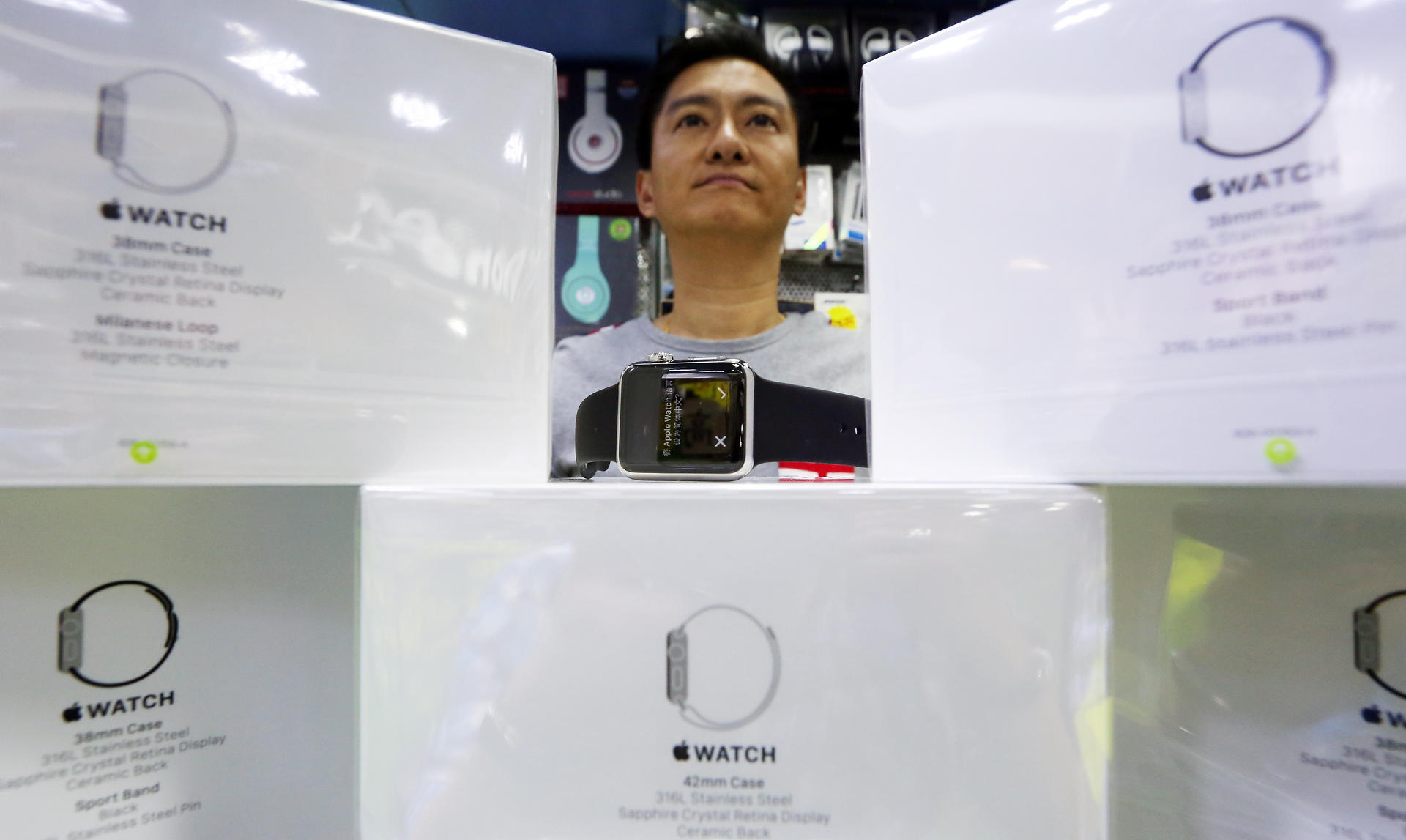 Mong Kok store owner Lo Lau Chi-kwong says the Apple Watch is in short supply - he sold out of the few he got his hands on. Photo: Felix Wong