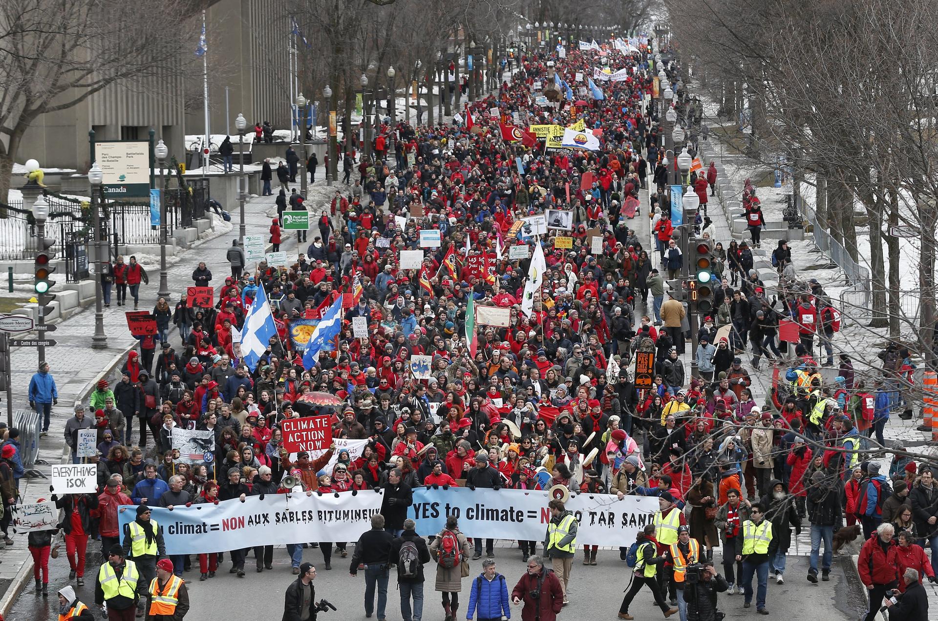 A climate change protest staged in Quebec City. Photo: Reuters