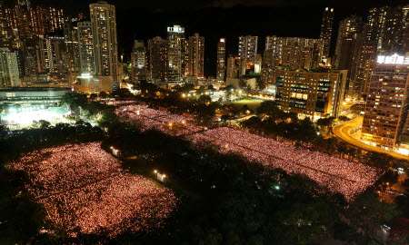 A crowd fills Hong Kong's Victoria Park on the 25th anniversary of the Tiananmen crackdown in June. Photo: K. Y. Cheng