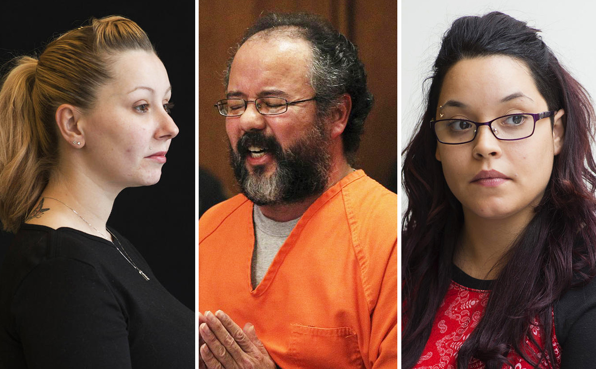 Ariel Castro (centre), 53, breaks down while talking about the child that he fathered with Amanda Berry (left) as he addresses the court in 2013. Gina DeJesus (right) also spent years with two other captives in a small Cleveland house. Photos: Washington Post , Reuters 