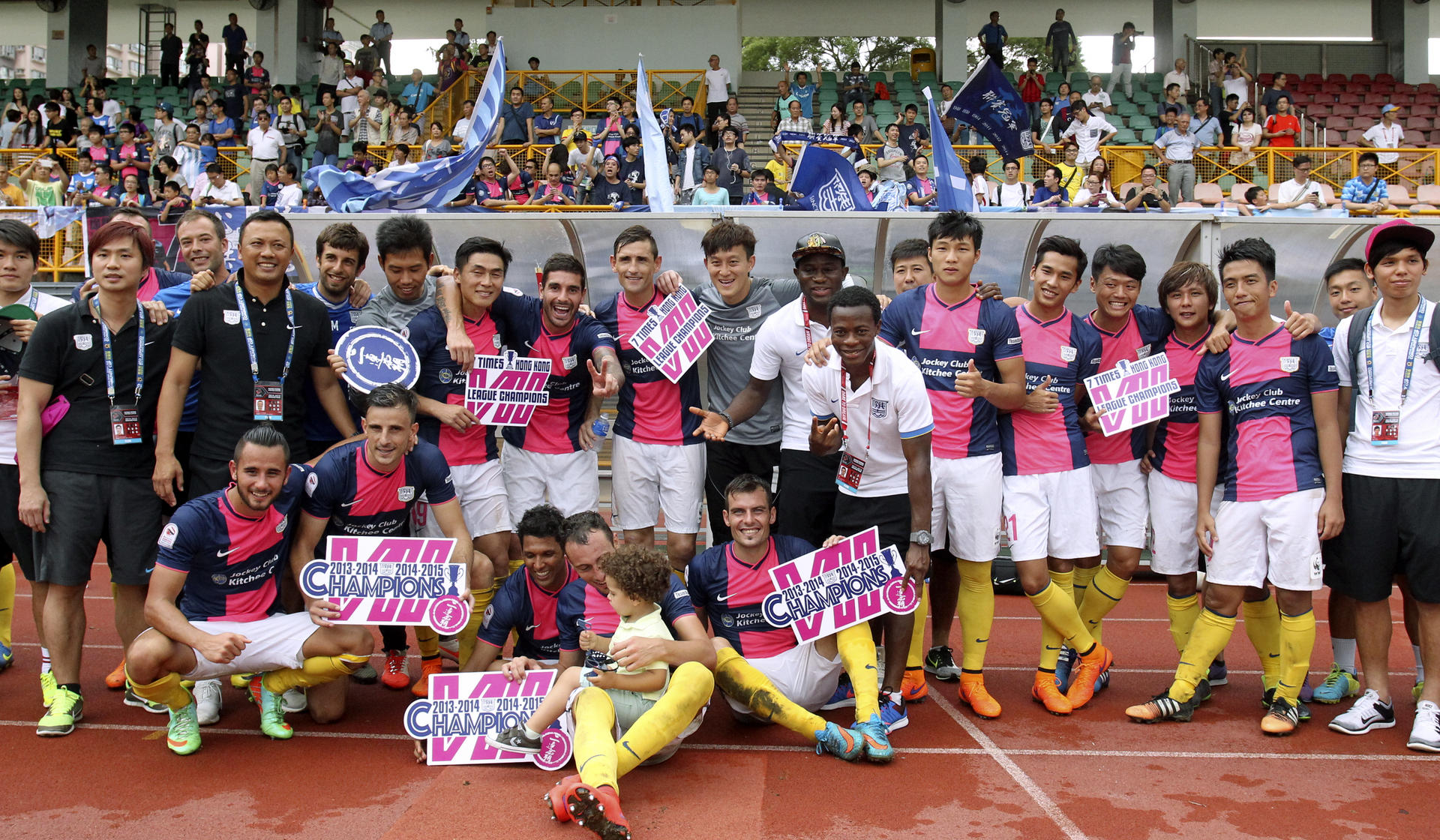 Kitchee are all smiles after winning the inaugural Hong Kong Premier League title.Photos: May Tse
