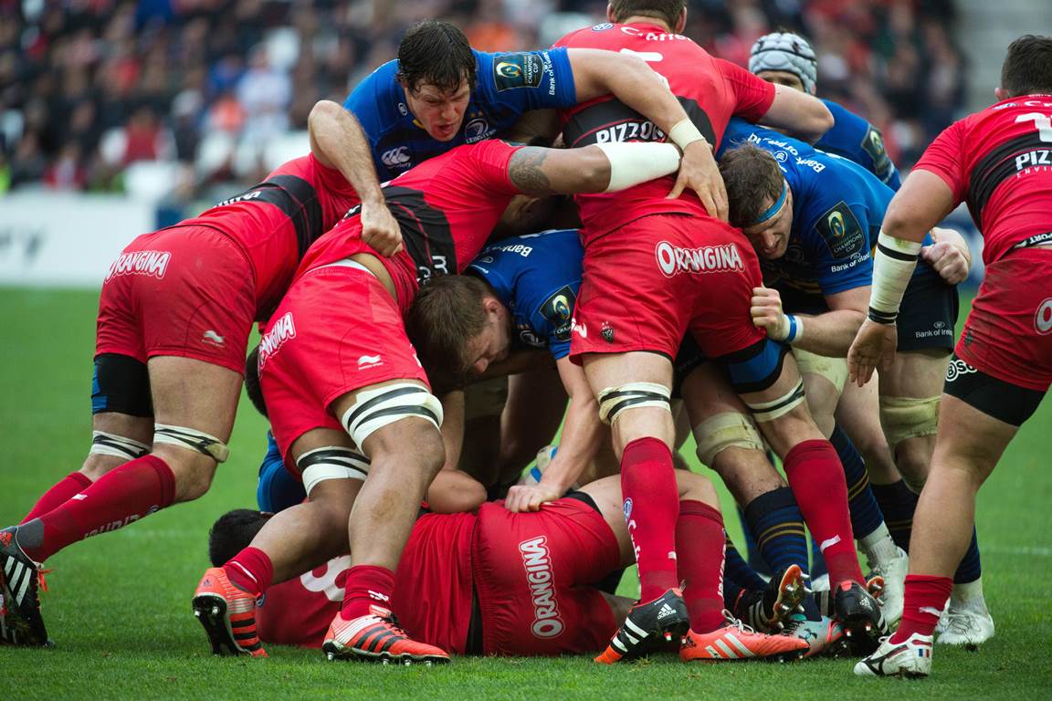 Toulon (in red) are looking to win their third successive European Rugby Champions Cup on Saturday when they take on Clermont at Twickenham. Photo: AFP