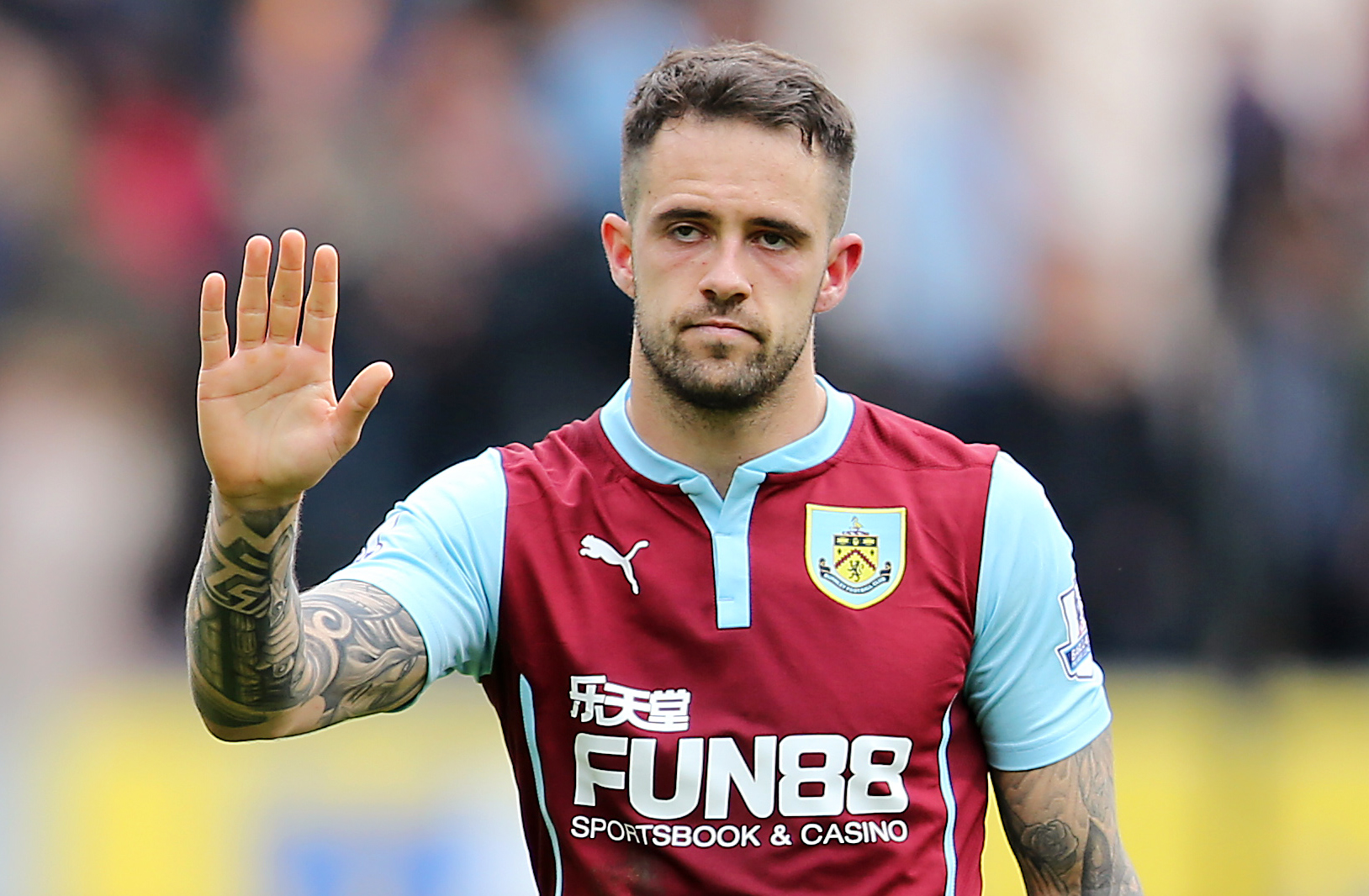 A sad Danny Ings waves to the Burnley faithful after it was confirmed they were relegated from the Premier League. Photos: Reuters
