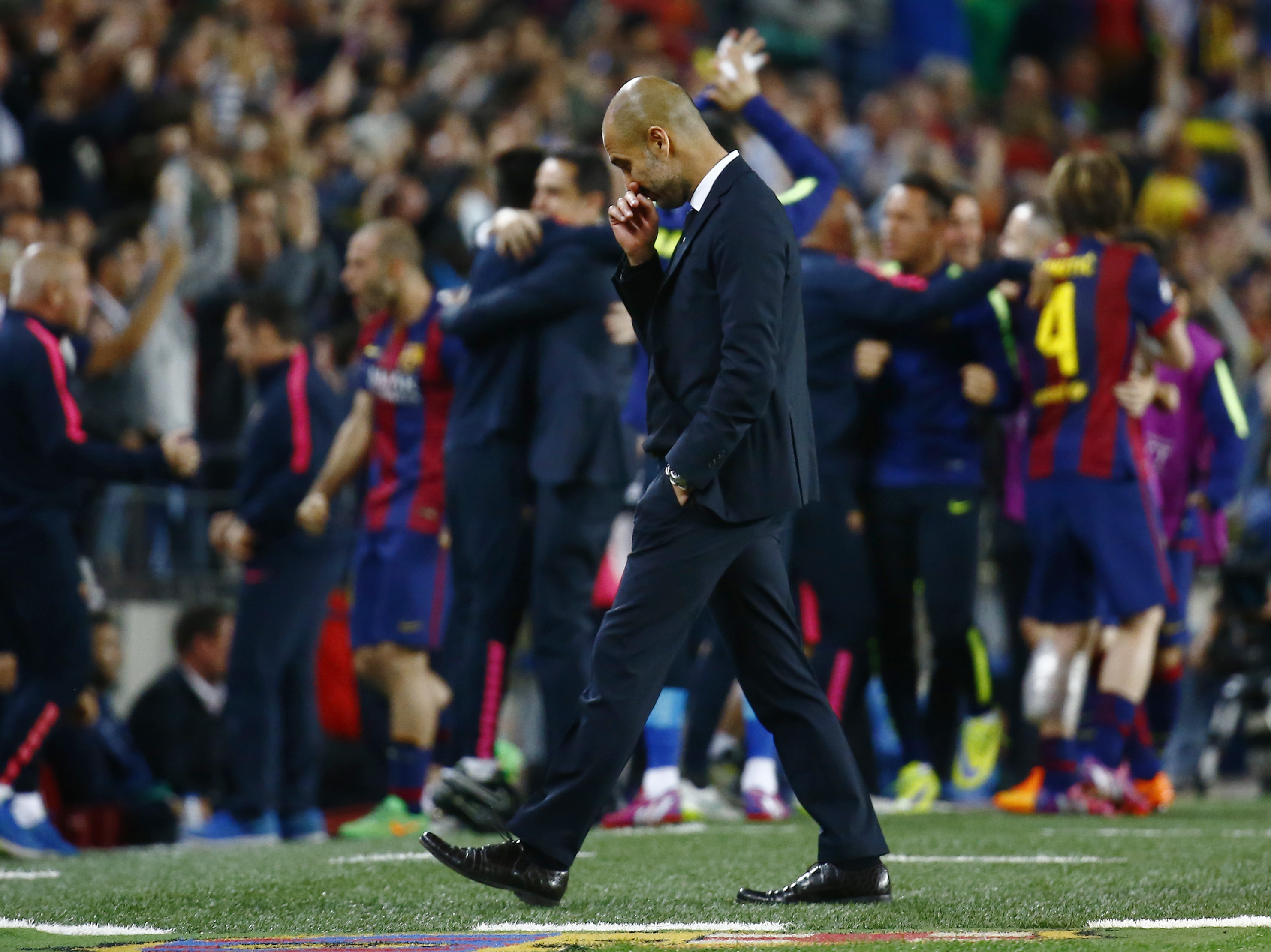The 3-0 defeat in the first leg was a chastening experience for Bayern Munich manager Pep Guardiola. Photo: Reuters
