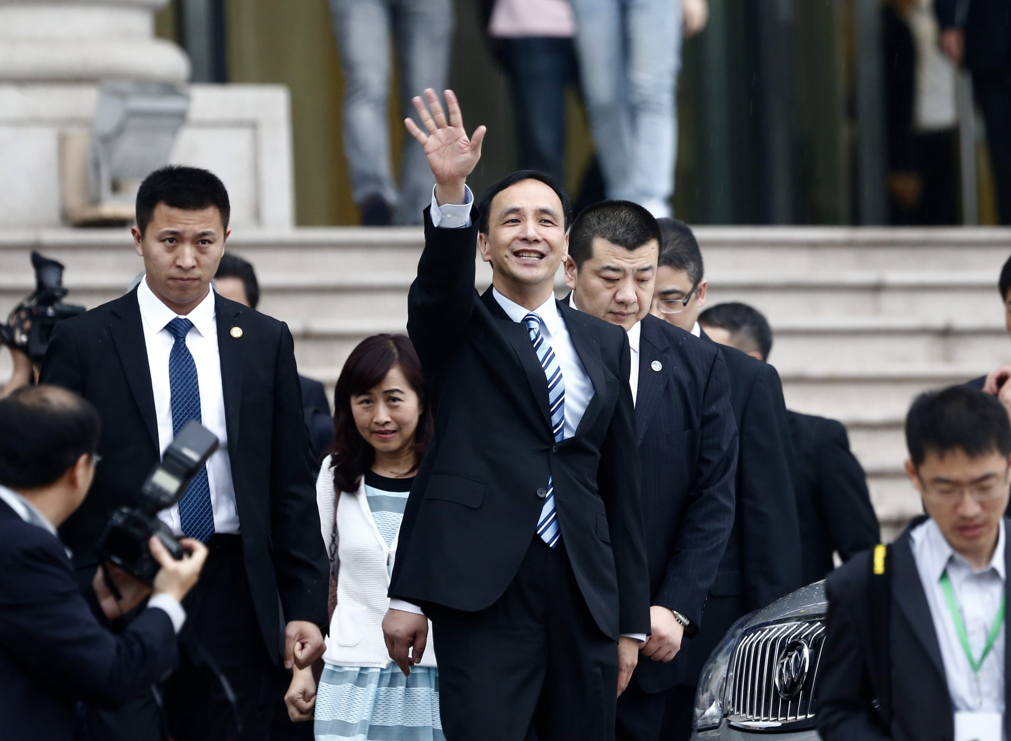 Current KMT chairman Eric Chu arriving in Shanghai this month. Photo: EPA