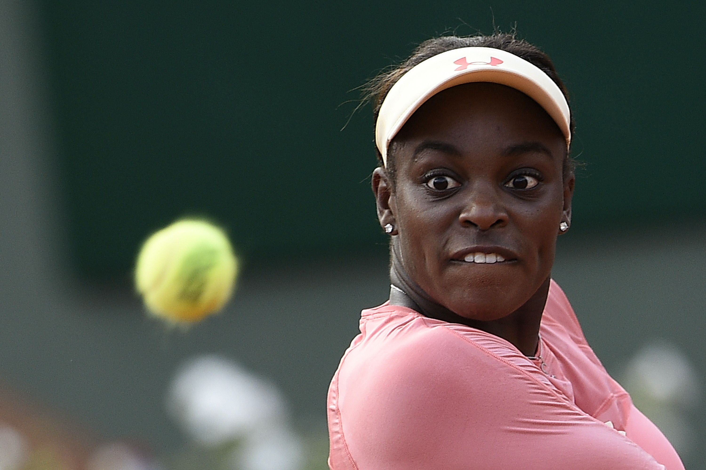 Sloane Stephens is all focus as she makes a return during her straight-sets victory over compatriot Venus Williams in the first round of the French Open. Photo: AFP