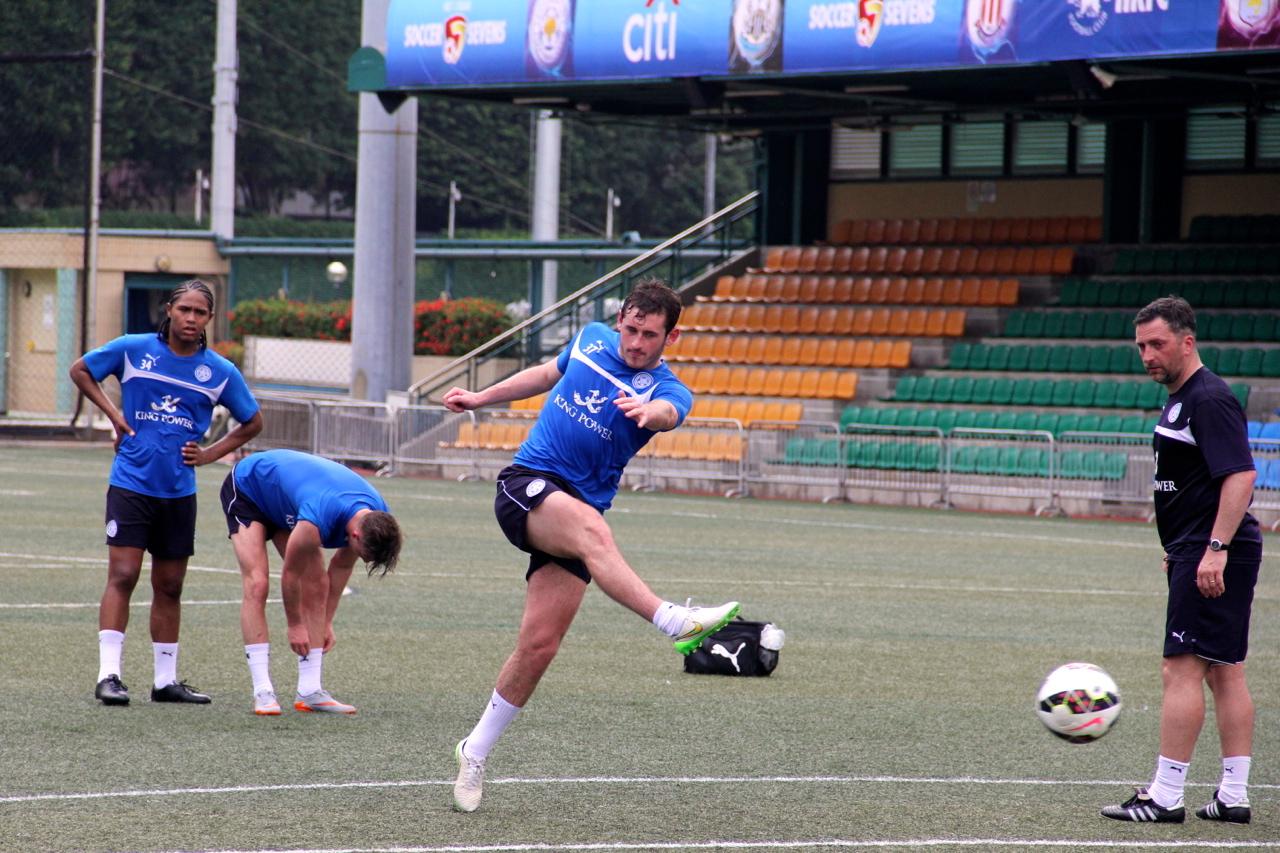 Leicester City midfielder Jak McCourt warming up for the HKFC Citibank Soccer Sevens. Photos: SCMP Picture
