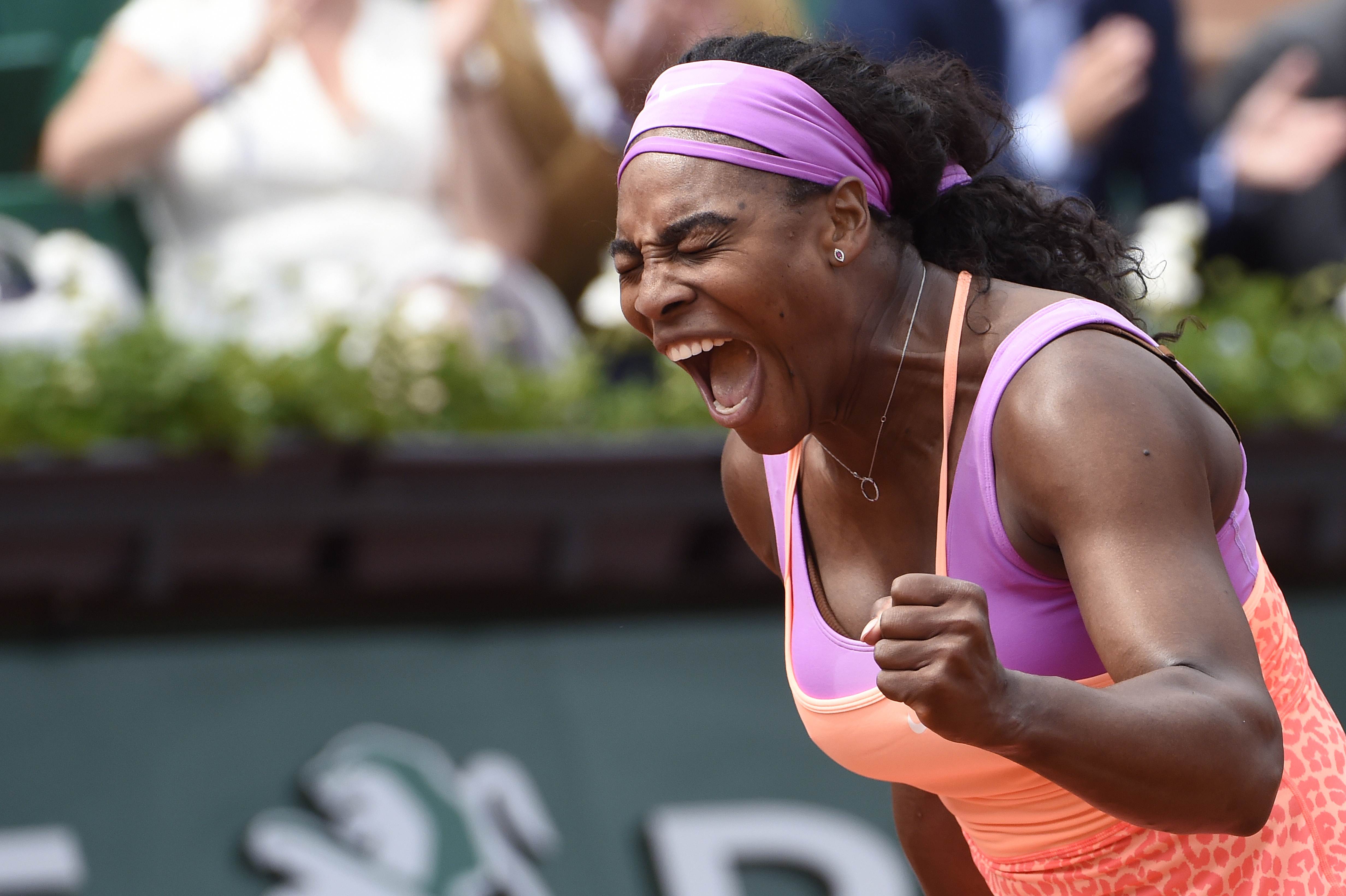 Serena Williams celebrates winning her match against Germany's Anna-Lena Friedsam. Photo: AFP
