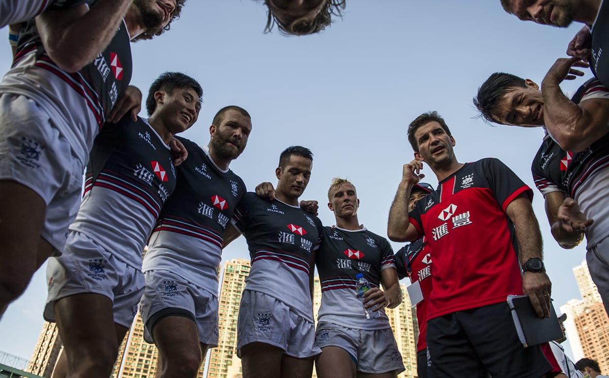 Nick Hewson (third left) is one of three Kiwi players hoping to realise an Olympic dream with the Hong Kong team. Photo: HKRFU