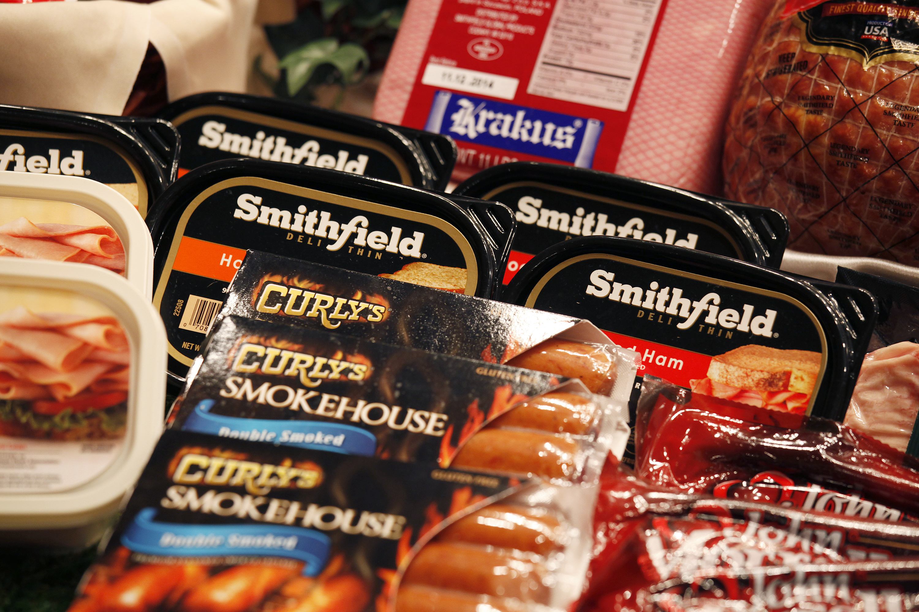 Smithfield Foods products are on display during WH Group's IPO in Hong Kong as the unit of the Chinese company sold its stake in Campofrio. Photo: Reuters