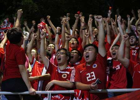Hong Kong fans rally around the team during their World Cup clash against Bhutan. Photo: AP