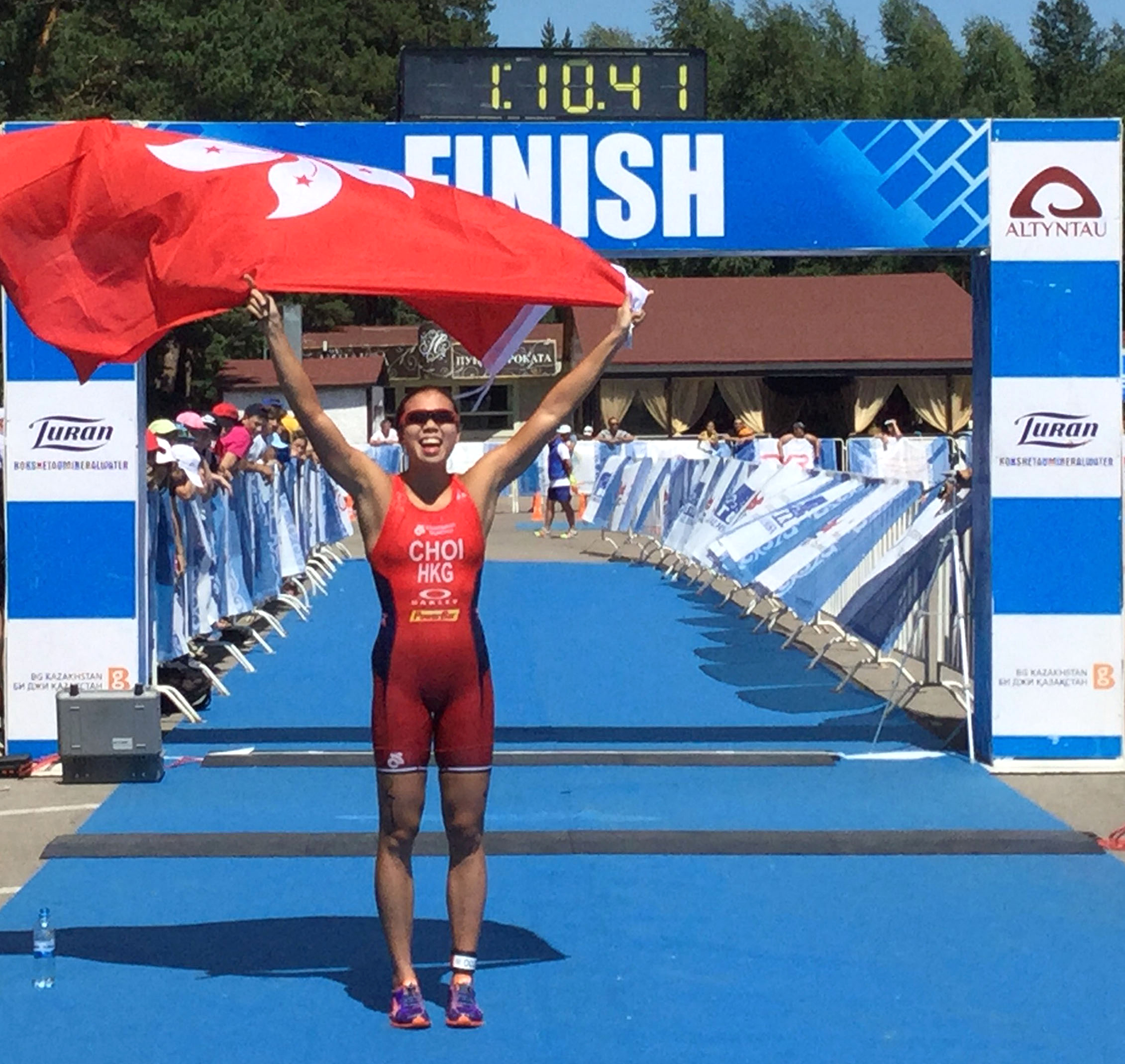A delighted Hilda Choi after winning at the Asian Triathlon Cup event in Burabay, Kazakhstan. Photo: Richard Castka 