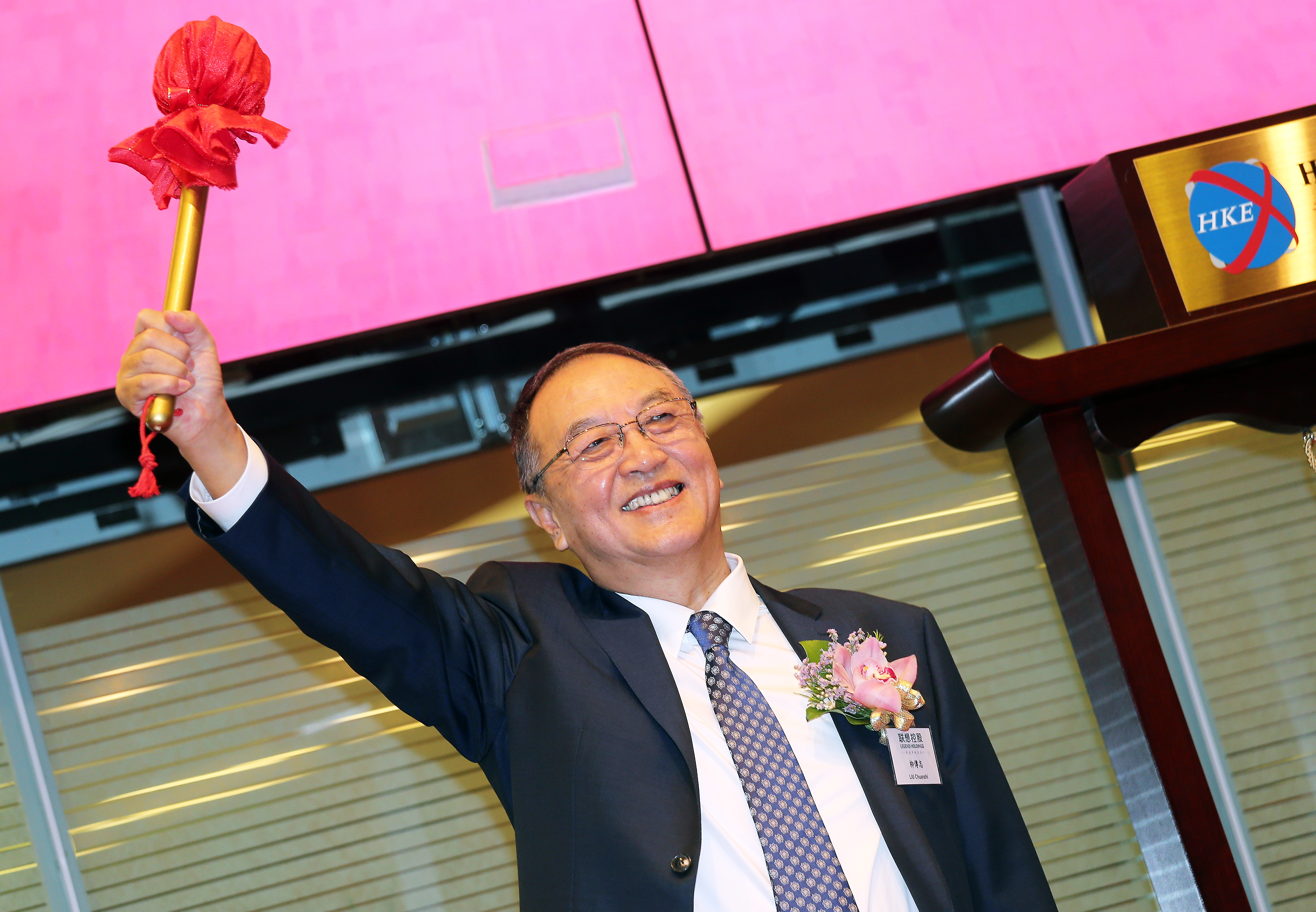 Liu Chuanzhi, the founder of Legend Holdings Corp, at the ceremony celebrating his company's listing in Hong Kong. Photo: David Wong