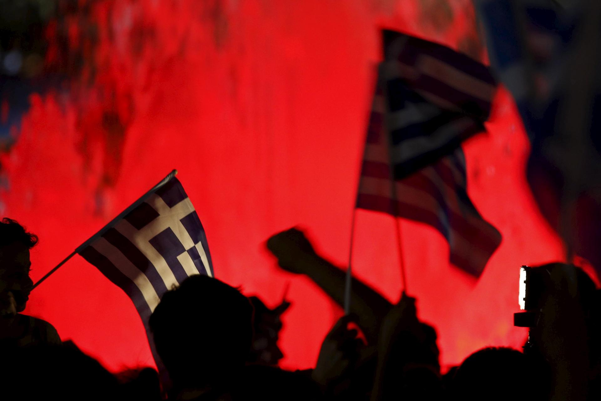 "No" supporters wave Greek flags at Syntagma (Constitution) Square in Athens. Photo: Reuters