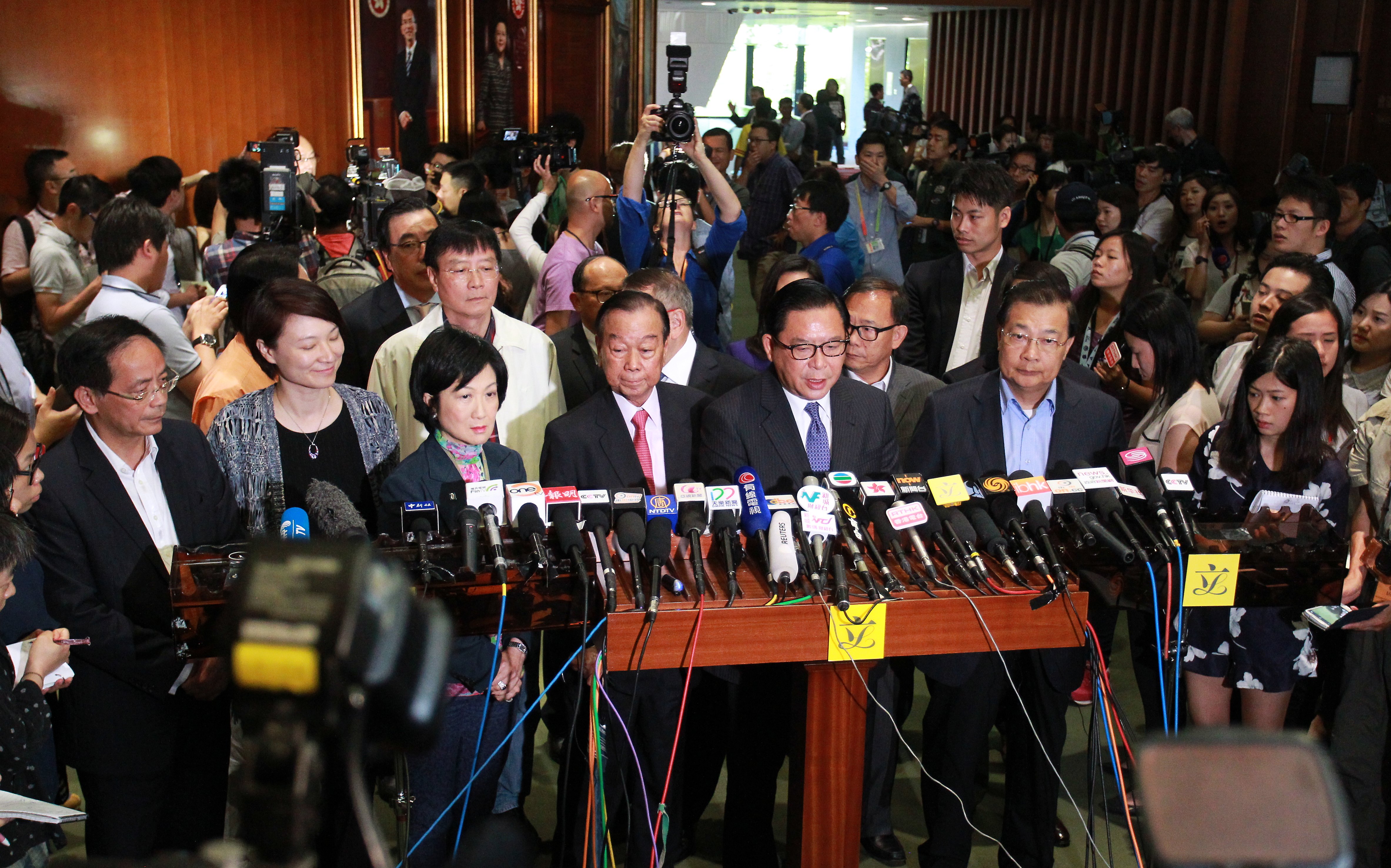 Pro-Beijing legislators after voting fiasco. Photo: May Tse