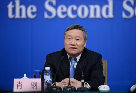CSRC chairman Xiao Gang told a forum in June it wanted to speed up the development of domestic capital markets. Photo: Xinhua