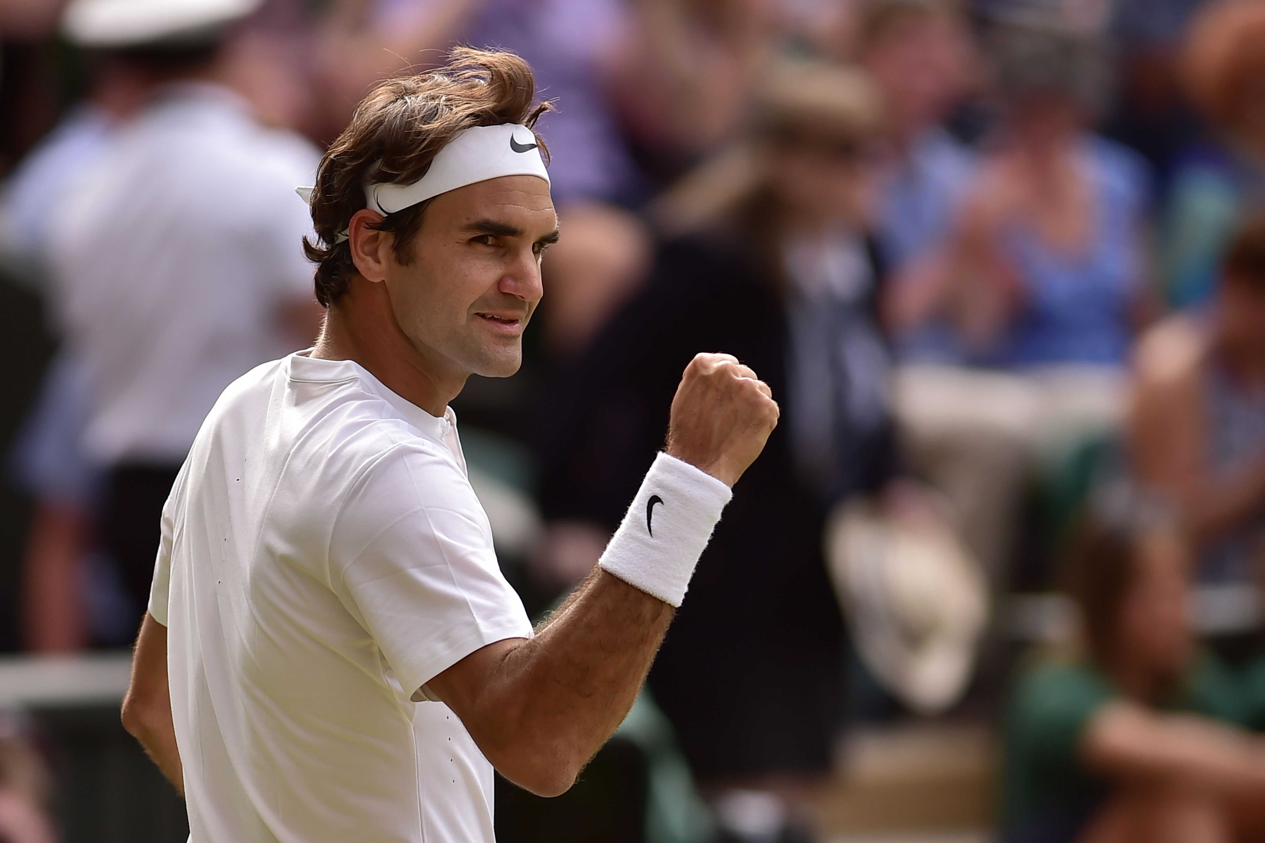 Roger Federer celebrates another grand slam final. Photo: AFP