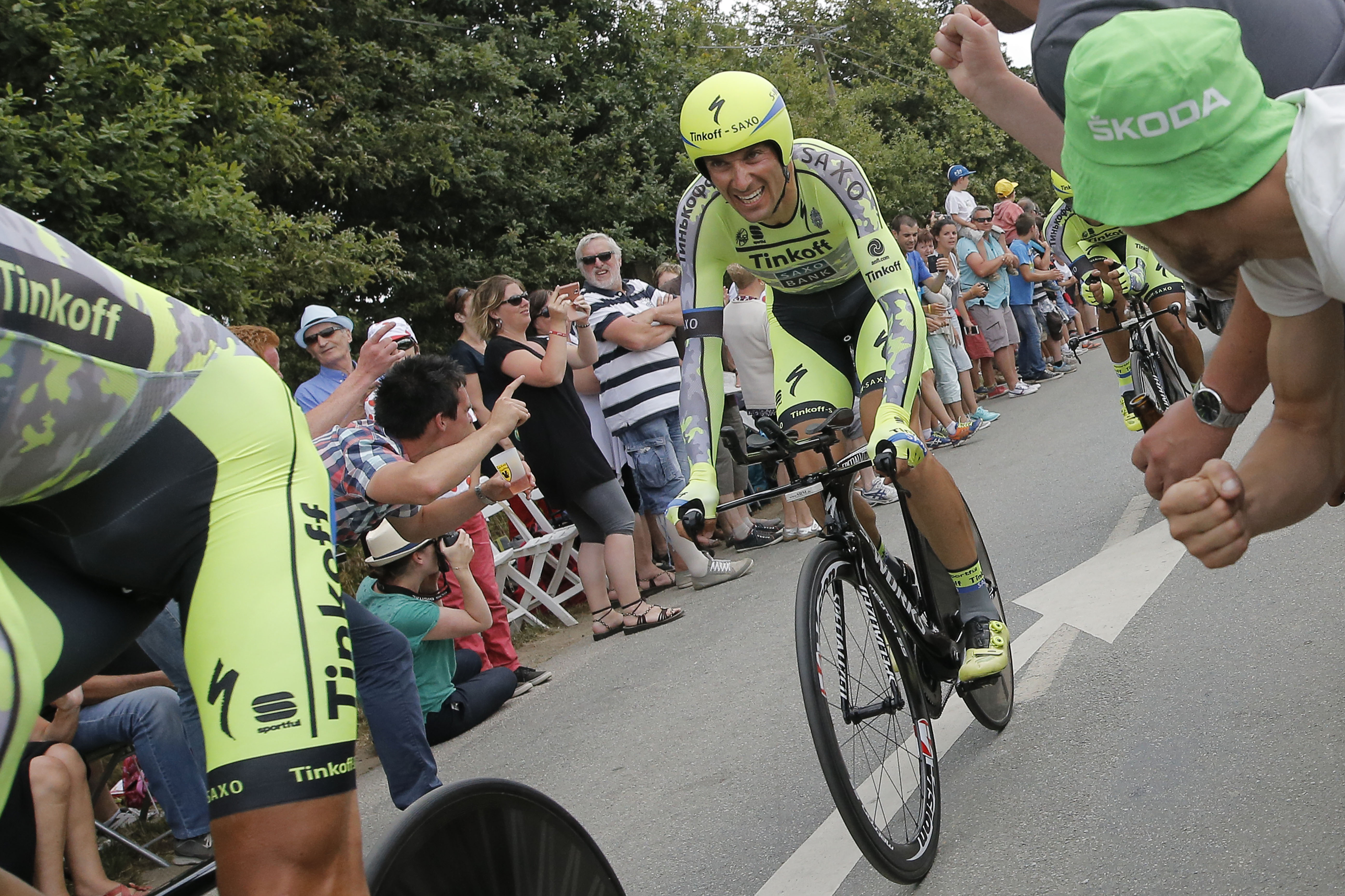 Ivan Basso at the start of the team time trial on Sunday, a day before his announcement. Photo: AP 
