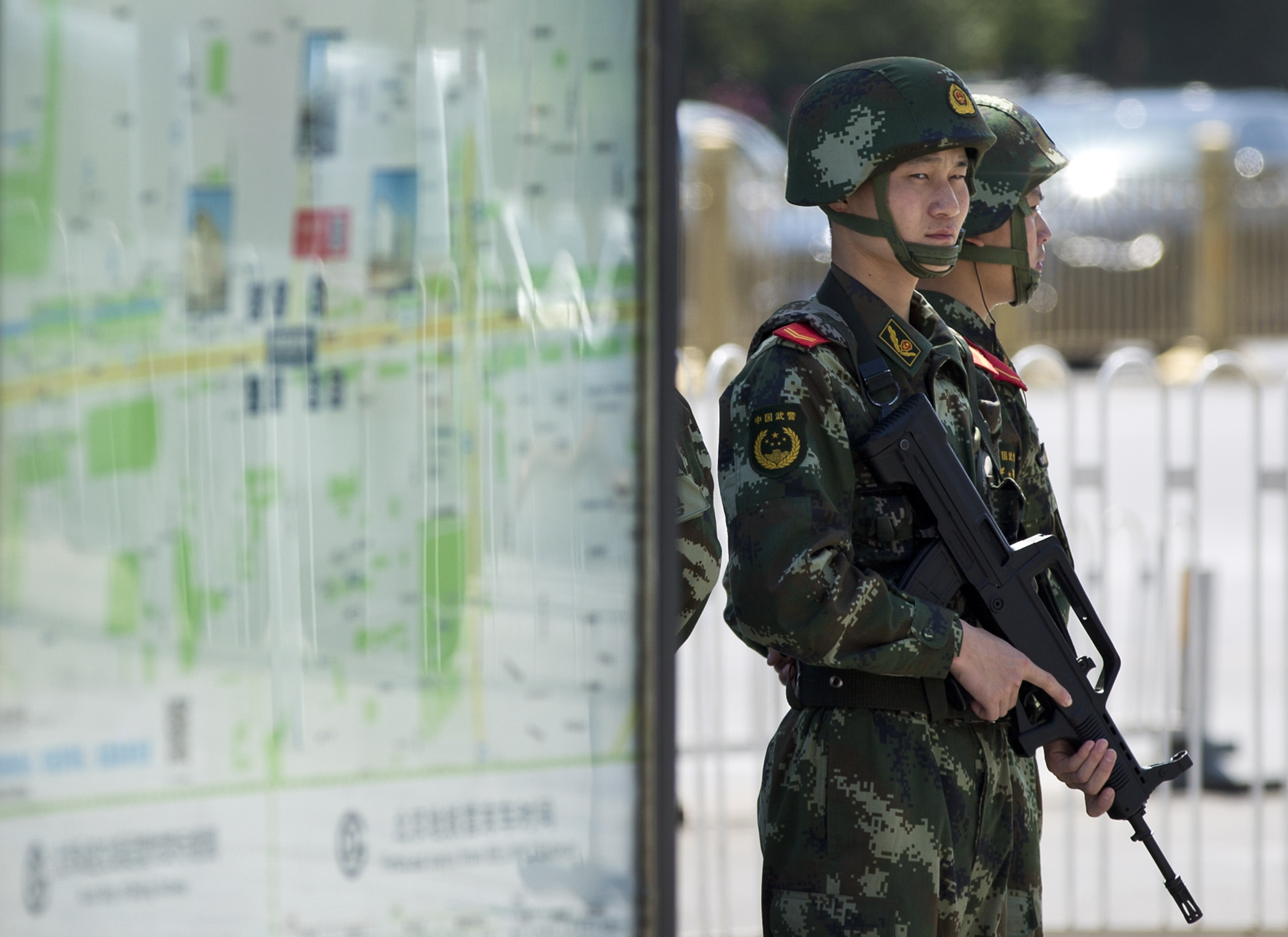 Armed police patrols were boosted in Beijing after a spate of terrorist attacks took place last year. Photo: AP