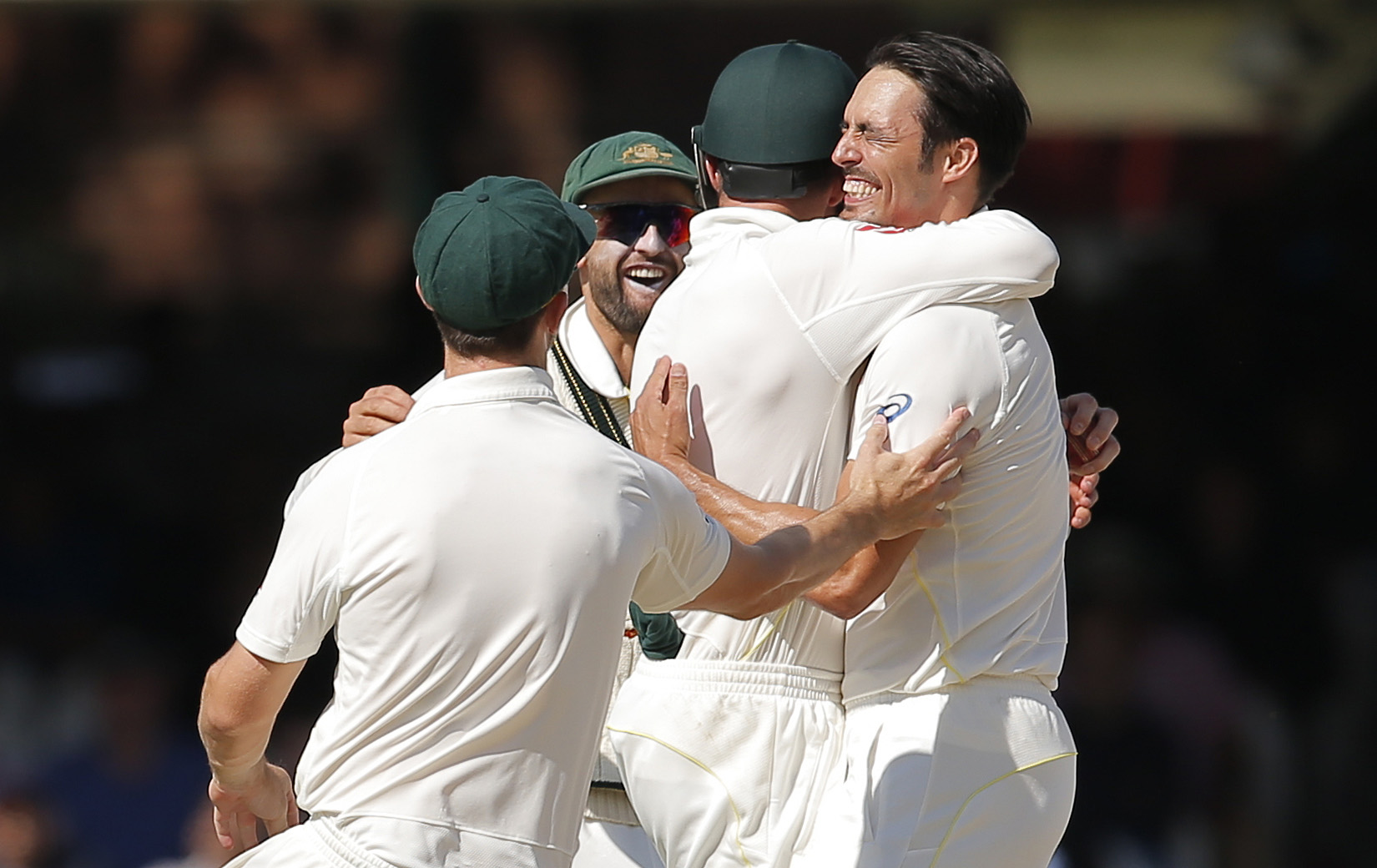 Australia’s Mitchell Johnson celebrates the wicket of England’s Moeen Ali in their crushing win in the second Ashes test at Lord’s. Photo: Reuters