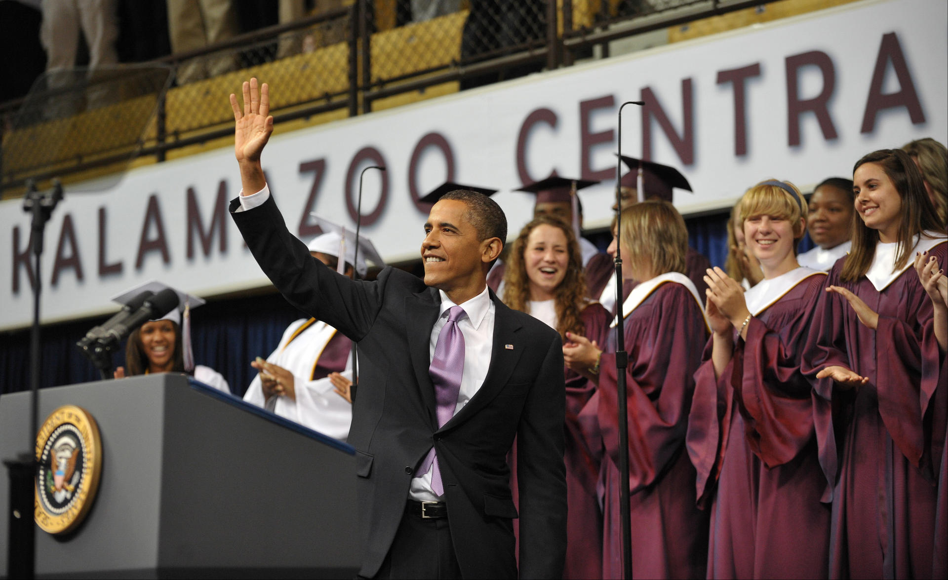 President Obama at Kalamazoo Central High School's graduation ceremony in the summer of 2010. Photo: Agence France-Presse