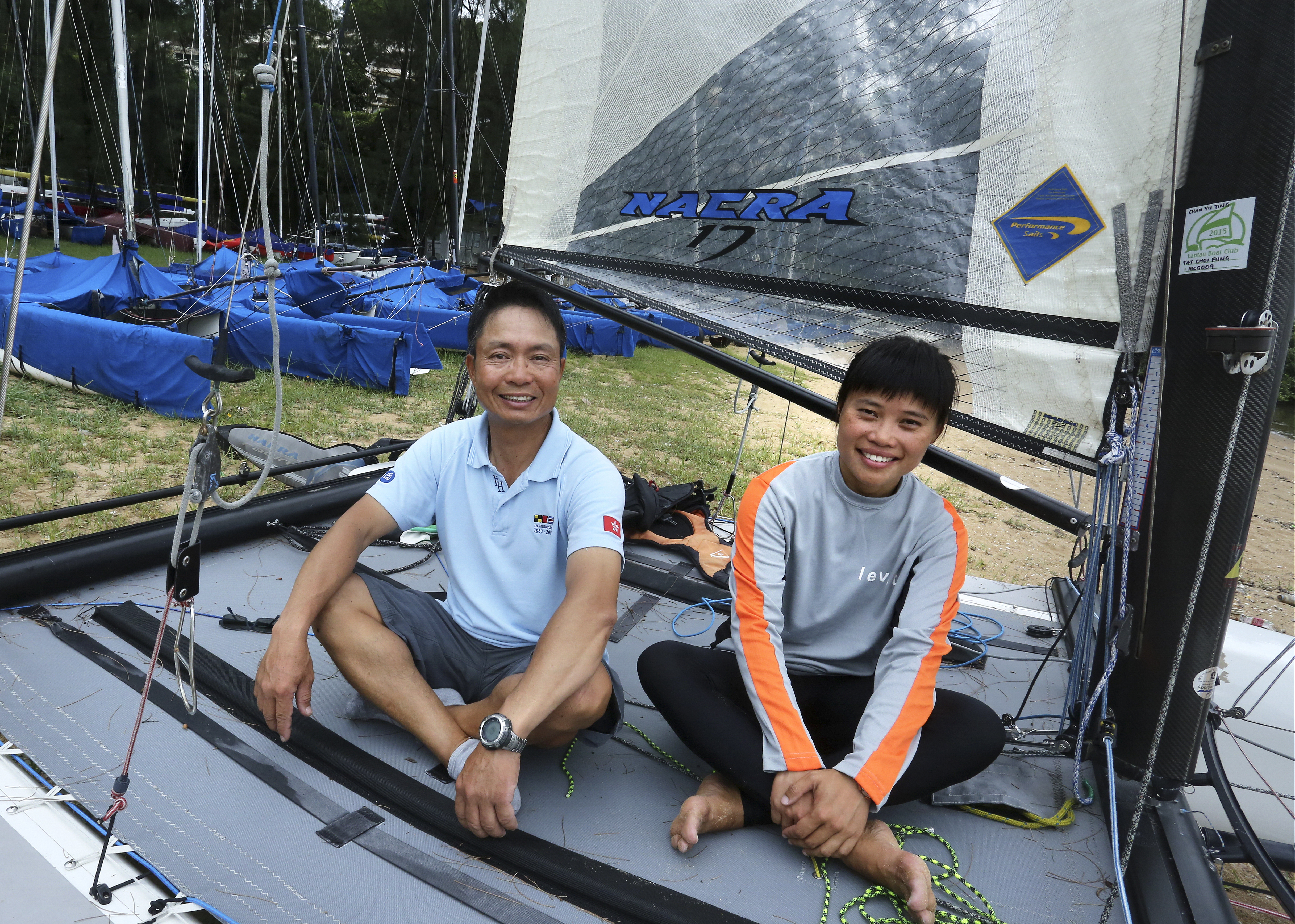 Fung Tat-choi and Chan Yu-ting at their sailing club in Lantau. Photo: Jonathan Wong