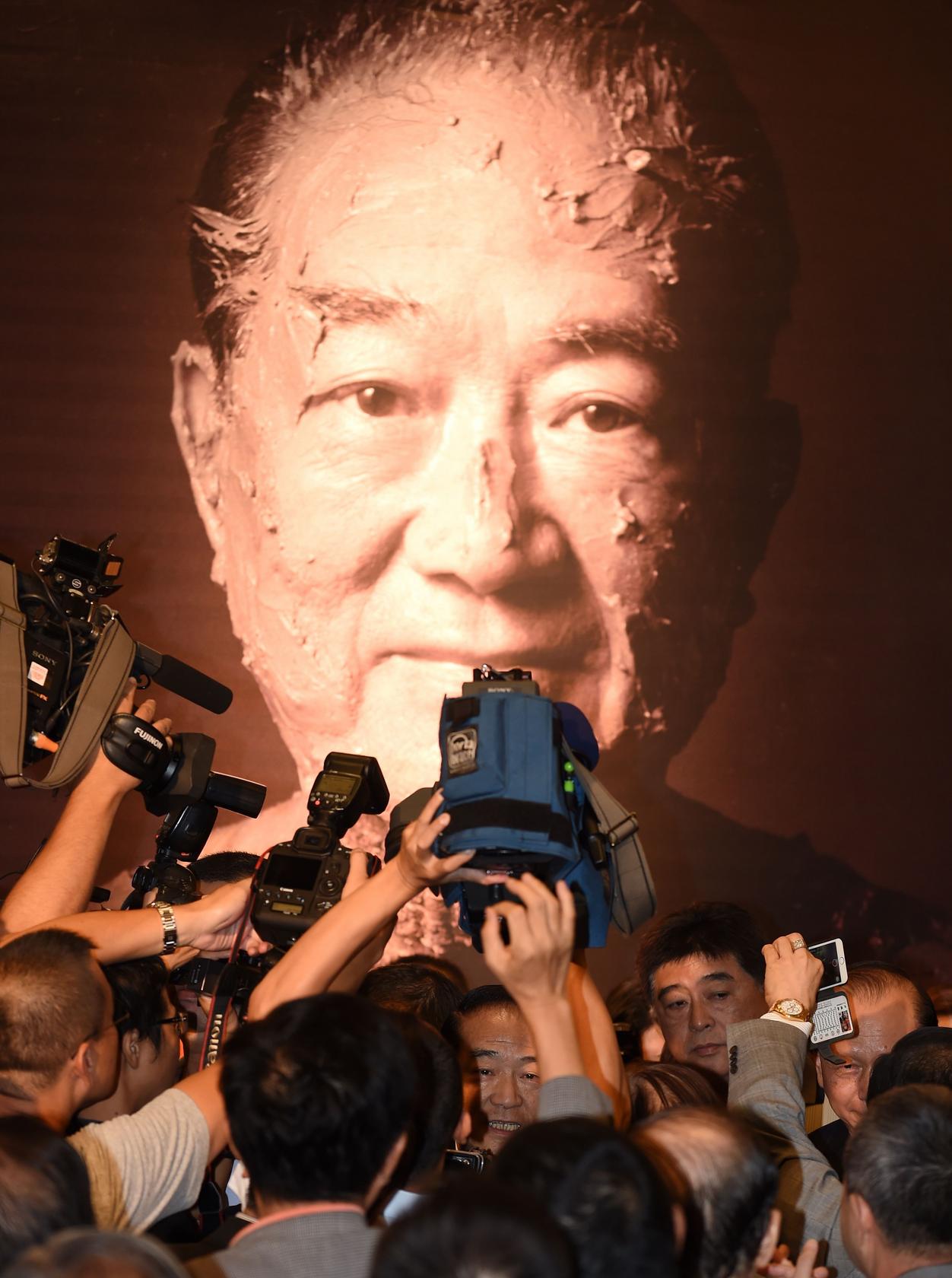 With his campaign poster in the background, Taiwanese presidential hopeful James Soong meets the media in Taipei yesterday. Photo: AFP