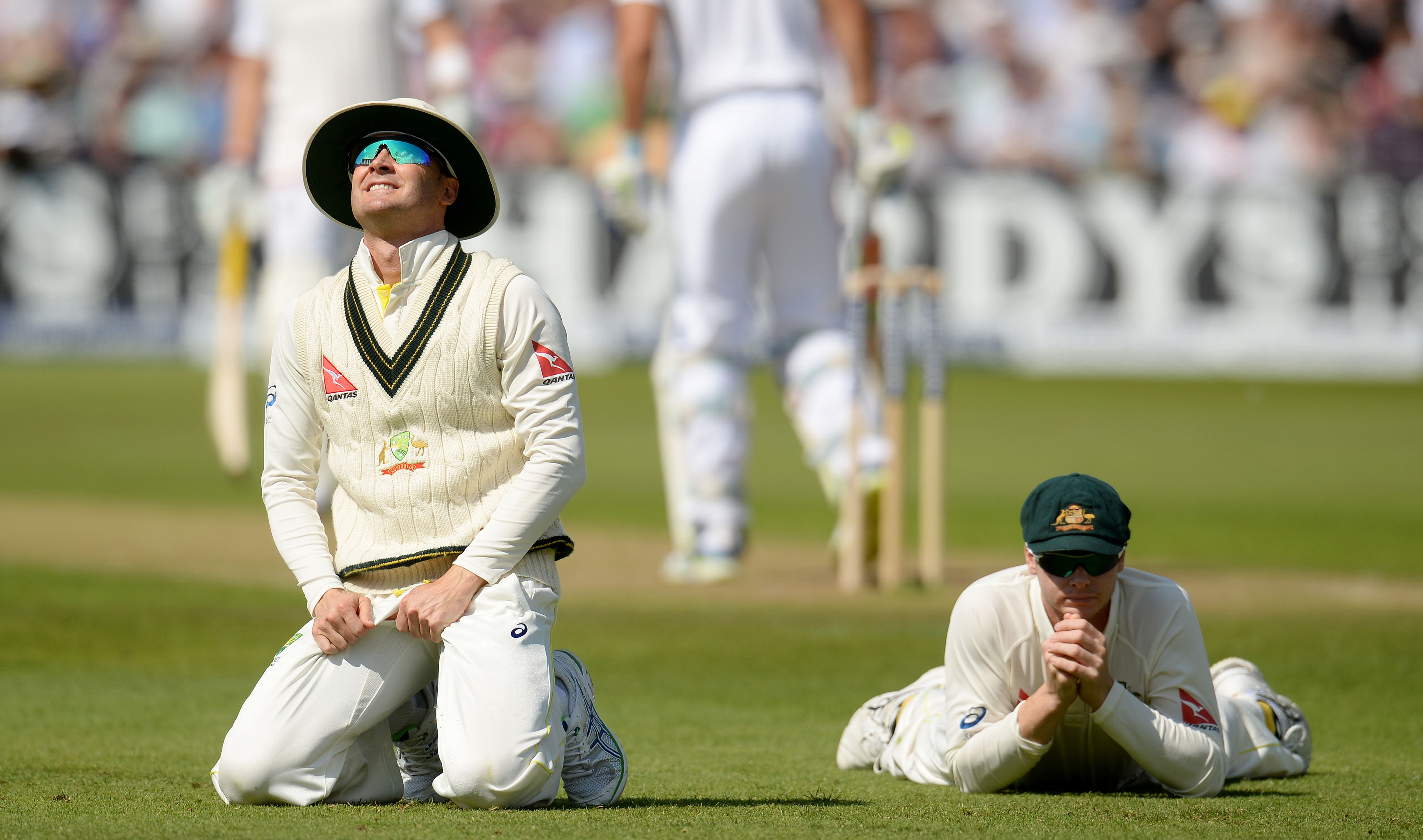 Australia's Michael Clarke and Steve Smith rue failing to catch England's Alastair Cook. Photo: Reuters
