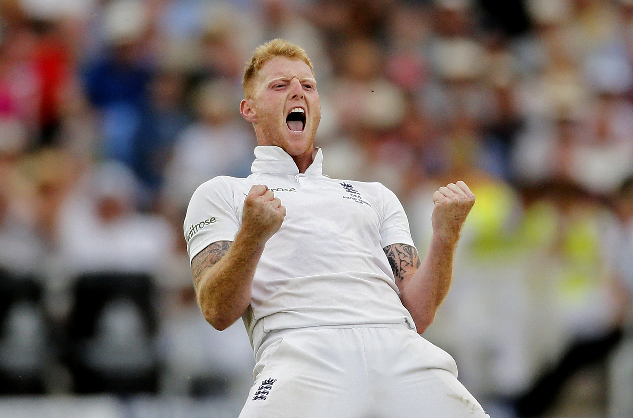 Ben Stokes celebrates dismissing Australia's Peter Nevill. Photo: Reuters