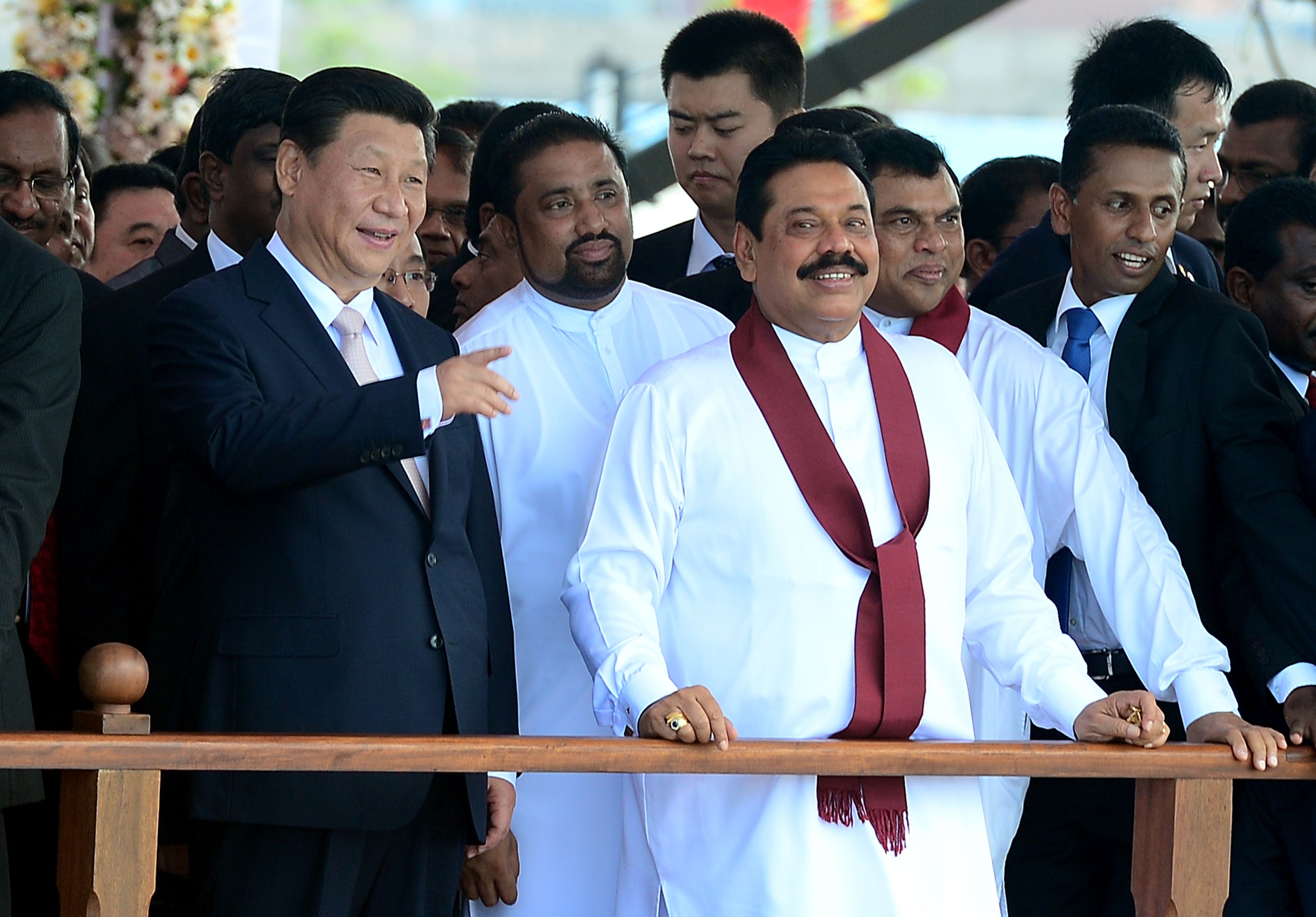 President Xi Jinping speaks with then Sri Lankan president Mahinda Rajapaksa on a visit to Sri Lanka in September last year. Photo: AFP