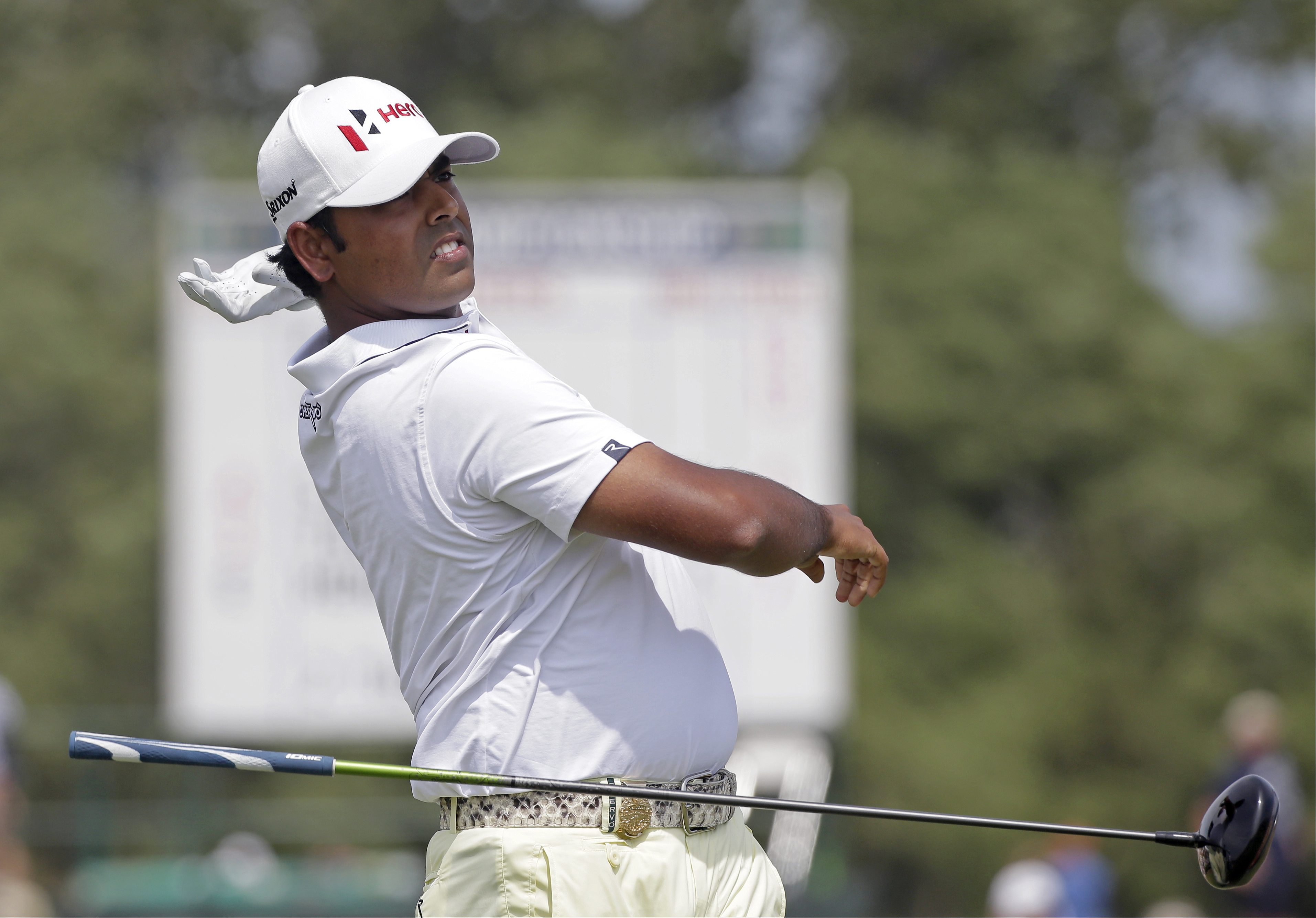Anirban Lahiri enjoyed the best finish by an Indian despite the occasional errant drive. Photo: AP