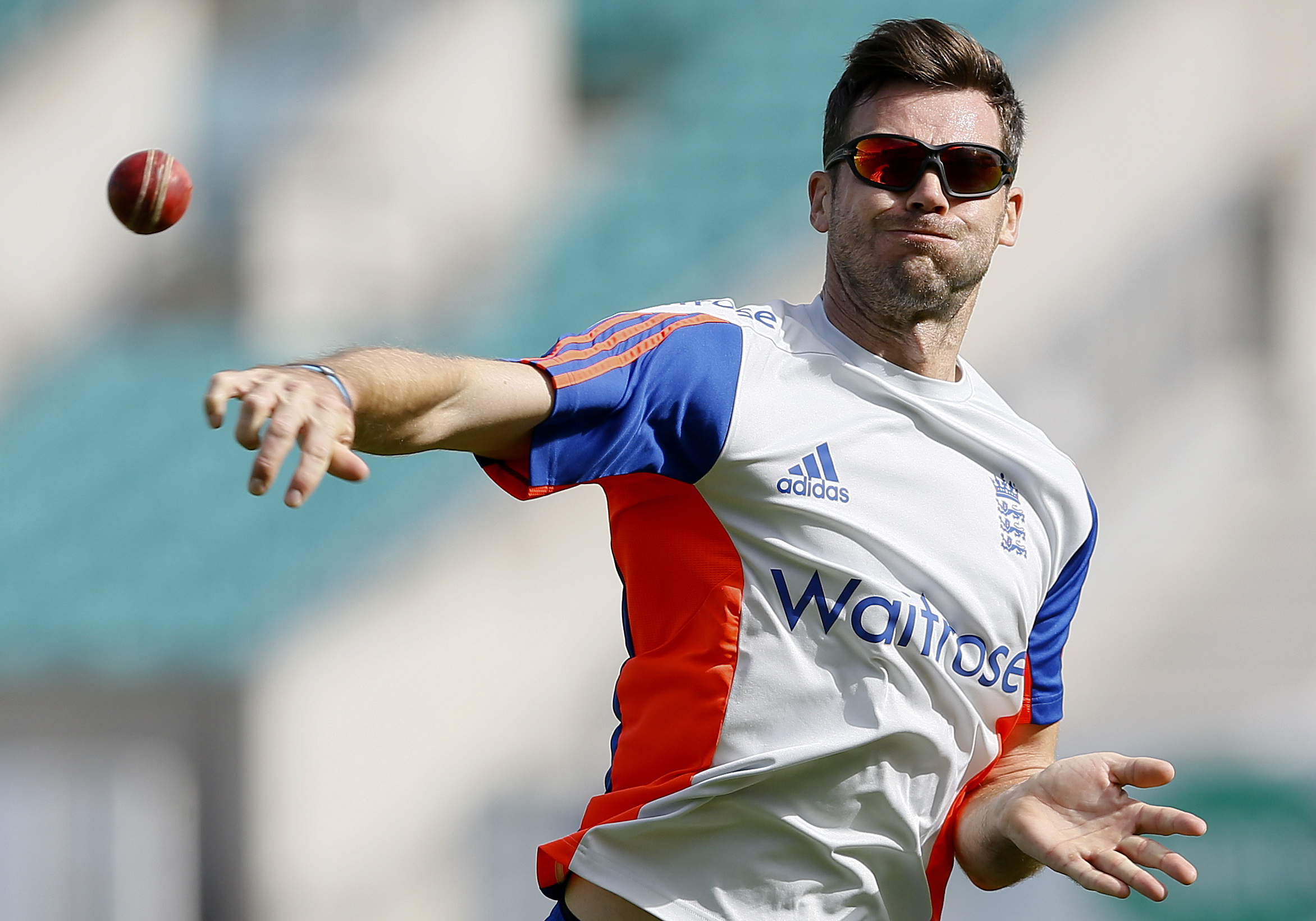 England's James Anderson was able to take part in a training session at the Oval on Wednesday, but has not fully recovered from a side strain. Photo: AP